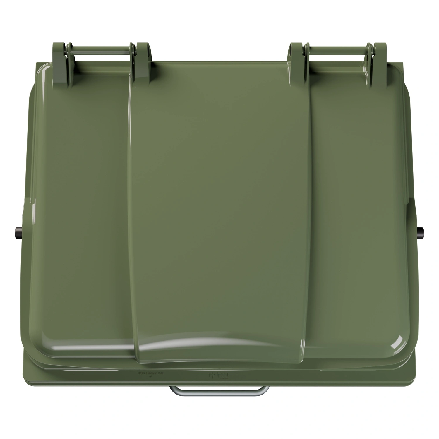 Мусорный контейнер 1100 л iPlast зелёный 4-х колёсный с зелёной крышкой и педалью открывания