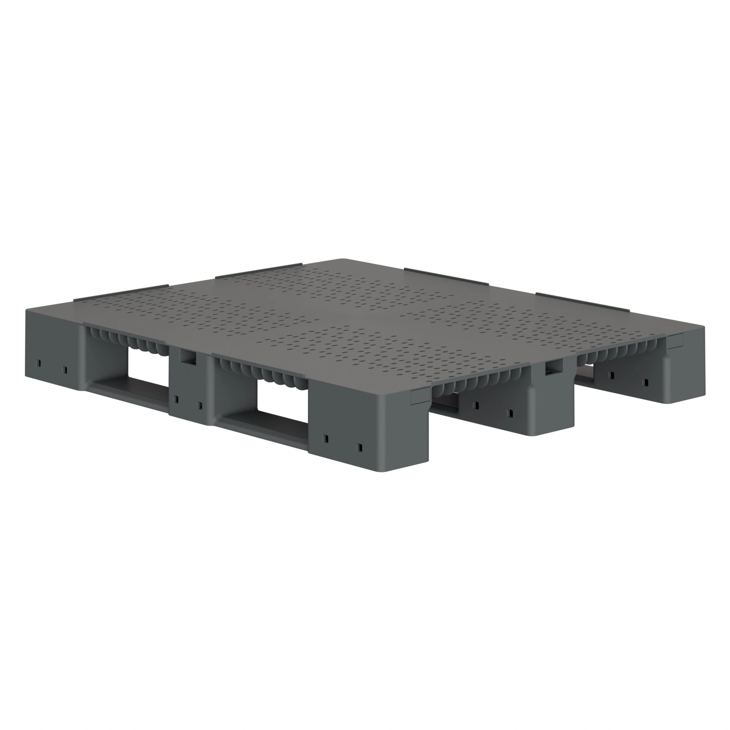 Пластиковый паллет 1200х1000х150 мм iPlast серый перфорированный на 3 полозьях с бортиком и 2 трубами усиления