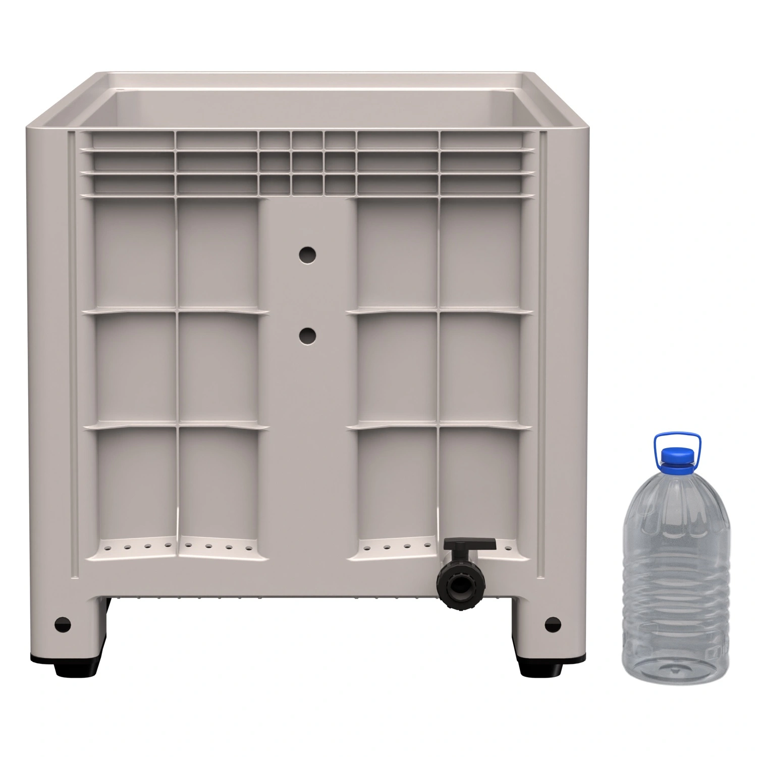 Большой контейнер 1200х800х800 мм iPlast iBOX светло-серый со сплош. стенками и дном на полозьях с краном 1 дюйм