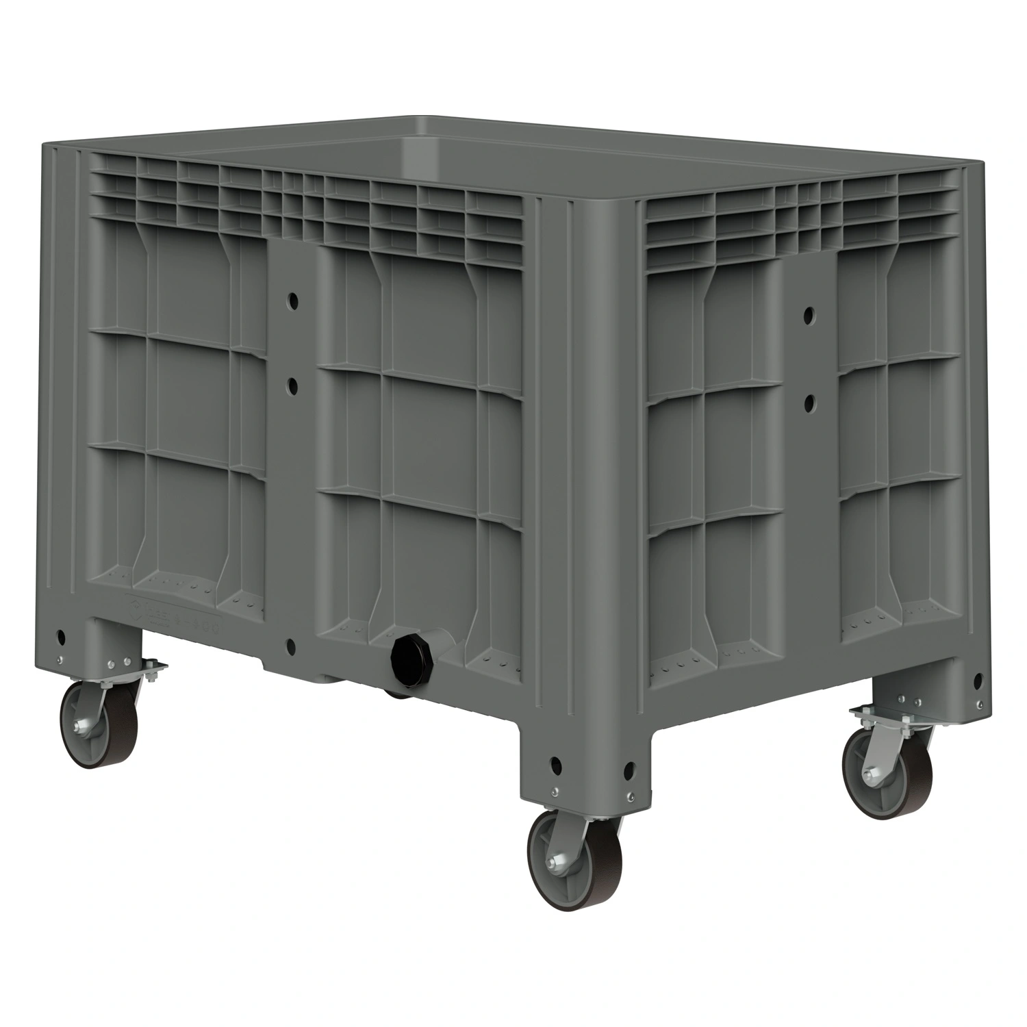 Большой контейнер 1200х800х920 мм iPlast iBOX светло-серый со сплош. стенками и дном на колёсах с пробкой 2 дюйма