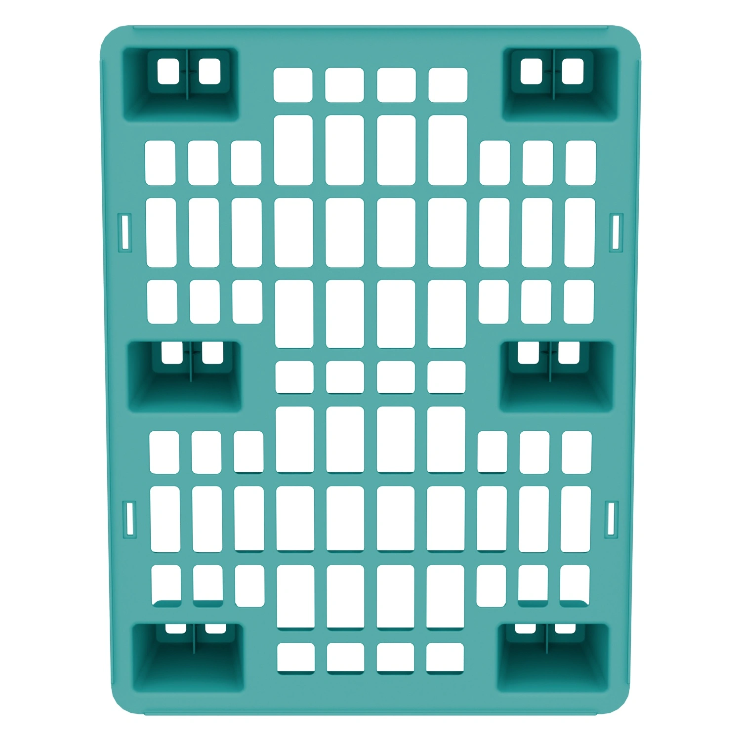 Пластиковый паллет 800x600x135 мм iPlast бирюзовый перфорированный на ножках с бортиком