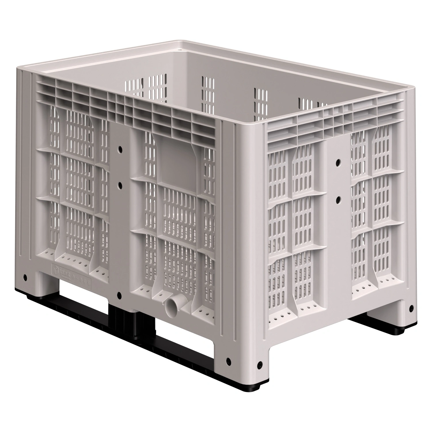 Большой контейнер 1200x800x800 мм iPlast iBOX светло-серый c перфорированными стенками и дном, на полозьях