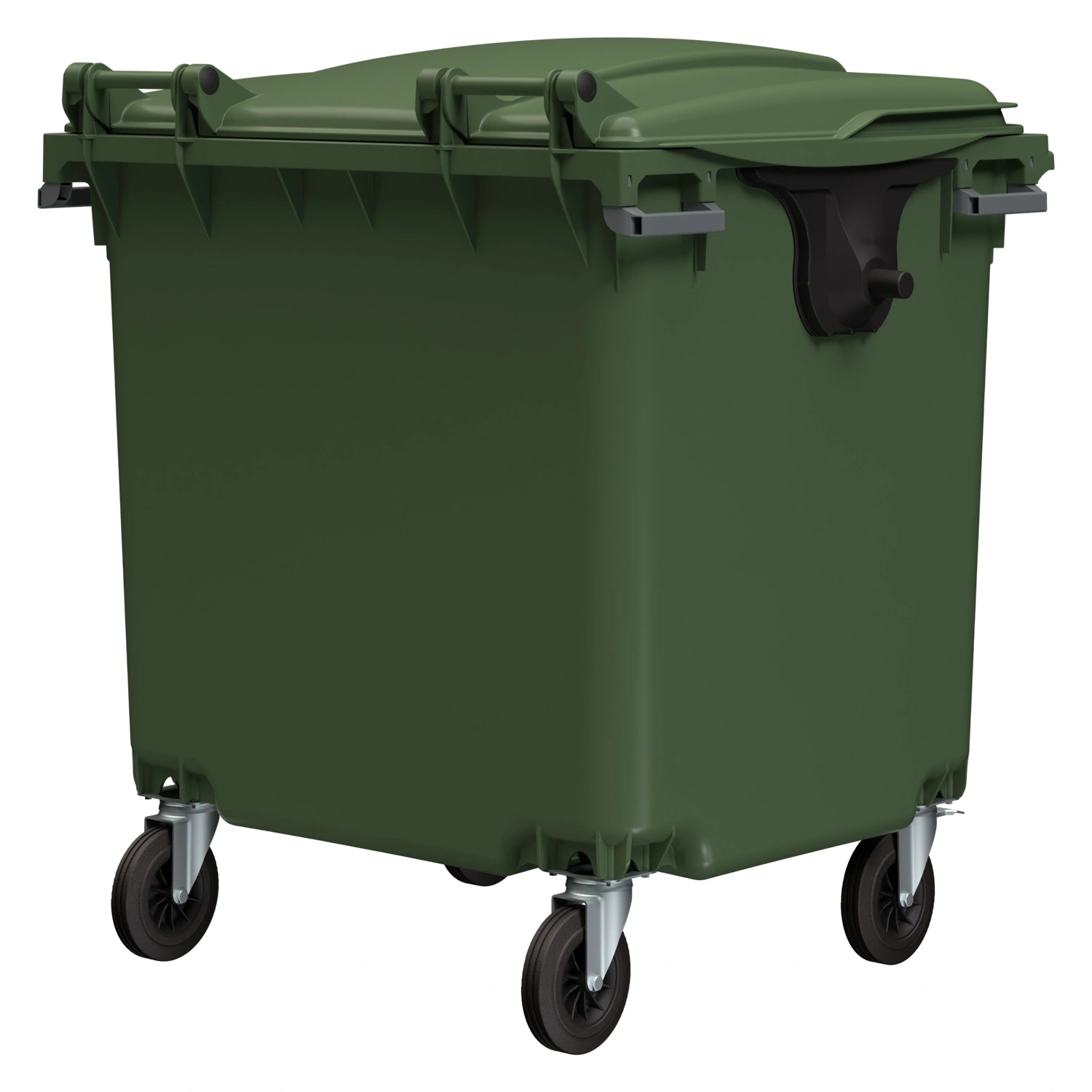 Мусорный контейнер 1100 л iPlast зелёный 4-колёсный с зелёной крышкой без педали N2 (20.809.2)