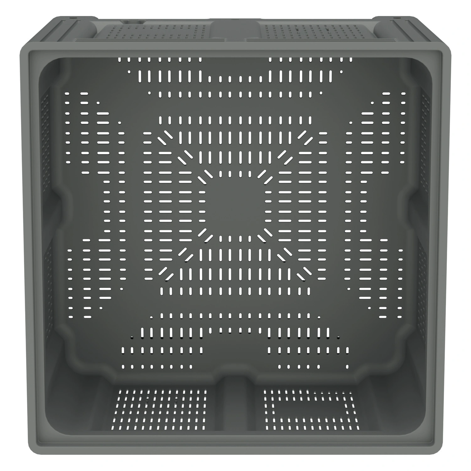 Большой контейнер 1130x1130x760 мм iPlast iBOX светло-серый c перфорированными стенками и дном, на ножках