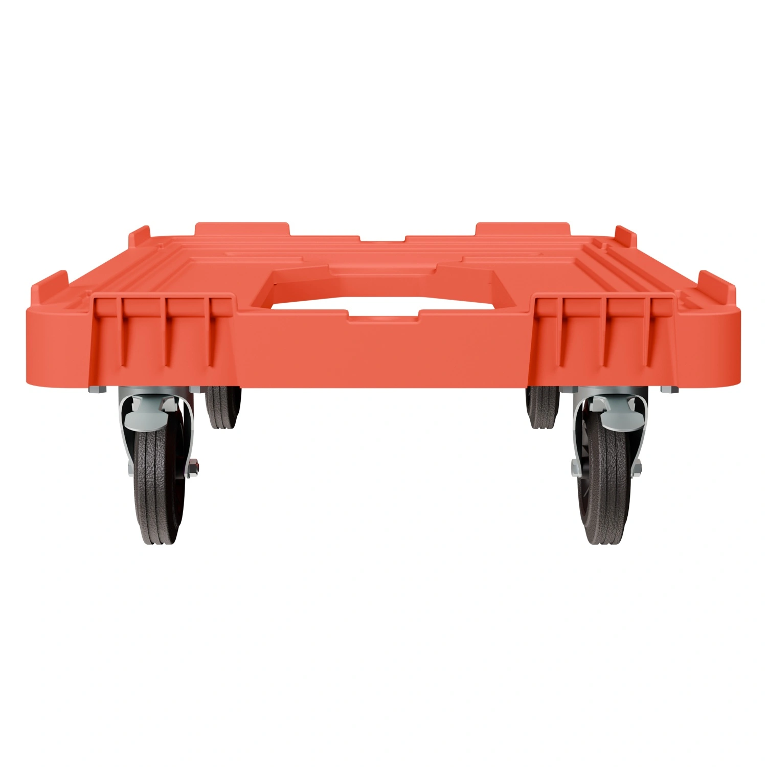 Складская тележка 620x420x185 мм iPlast красная 4-колёсная (2 колеса с тормозом) с отверстием