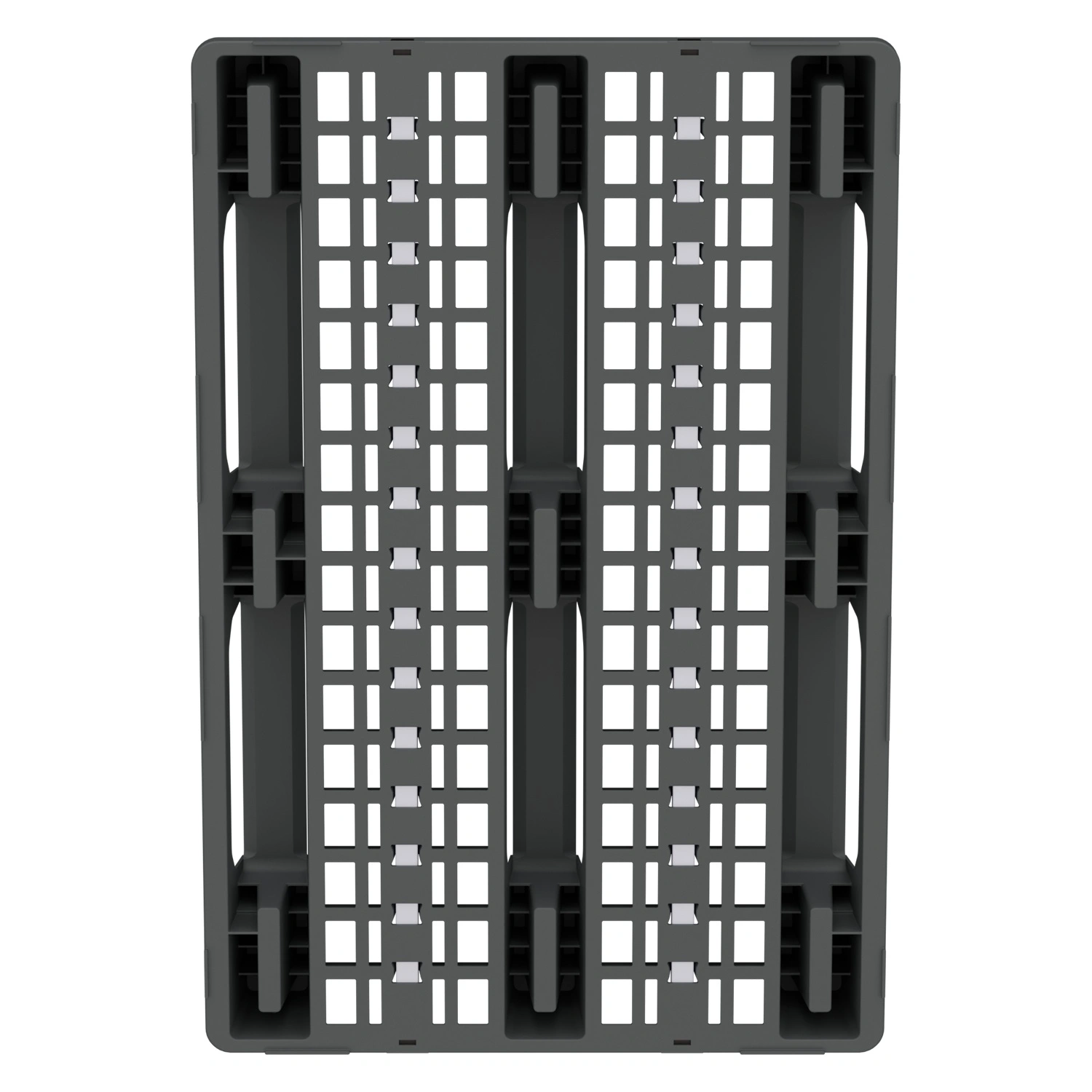 Пластиковый паллет 1200х800х153 мм iPlast серый ЭКО ПП перфорир. на 3 полозьях с бортиком и 2 трубами усиления