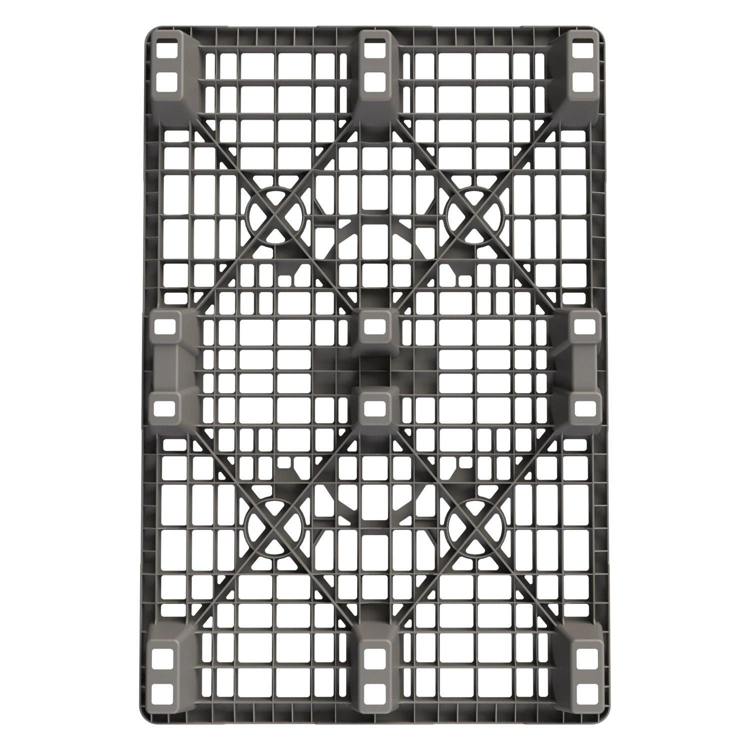 Пластиковый паллет 1200x800x140 мм iPlast серый перфорированный на ножках с бортиком Пластиковый паллет 1200x800x140 мм iPlast серый перфорированный на ножках с бортиком