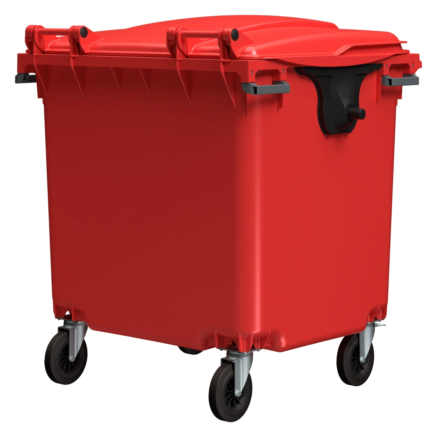 Мусорный контейнер 1100 л iPlast красный 4-колёсный с красной крышкой без педали