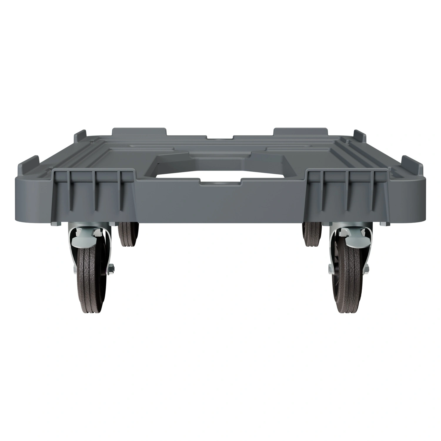 Складская тележка 620x420x185 мм iPlast серая 4-колёсная (2 колеса с тормозом) с отверстием