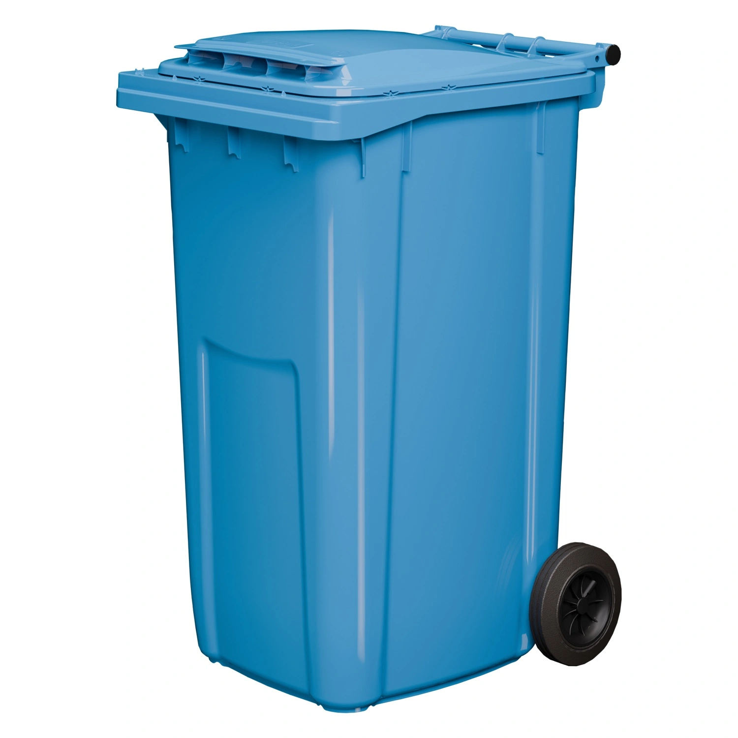 Мусорный контейнер 240 л iPlast тёмно-голубой 2-колёсный (д. 200 мм) с тёмно-голубой крышкой