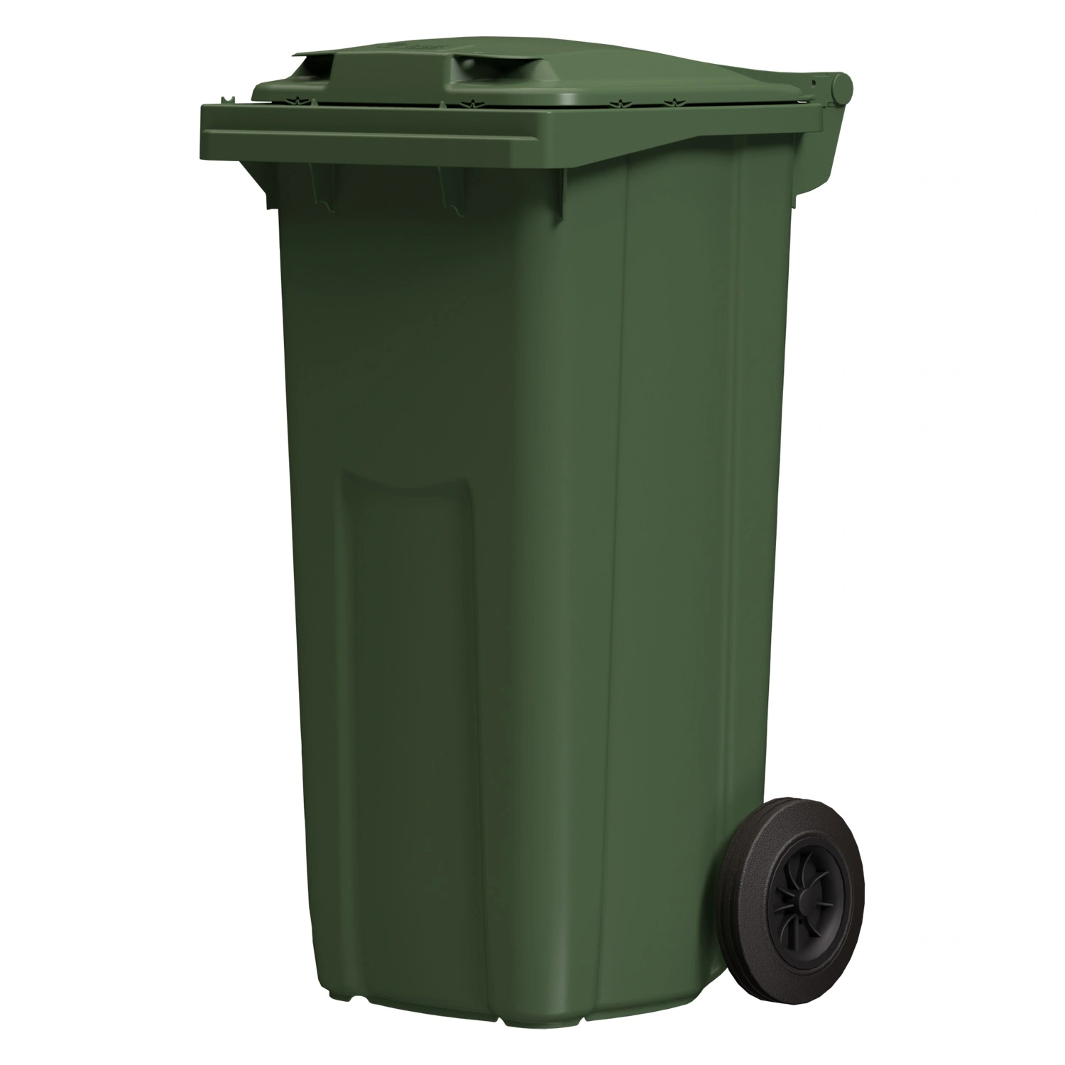 Мусорный контейнер 120 л iPlast зелёный 2-колёсный (д. 200 мм) с зелёной крышкой NEW (20.805)