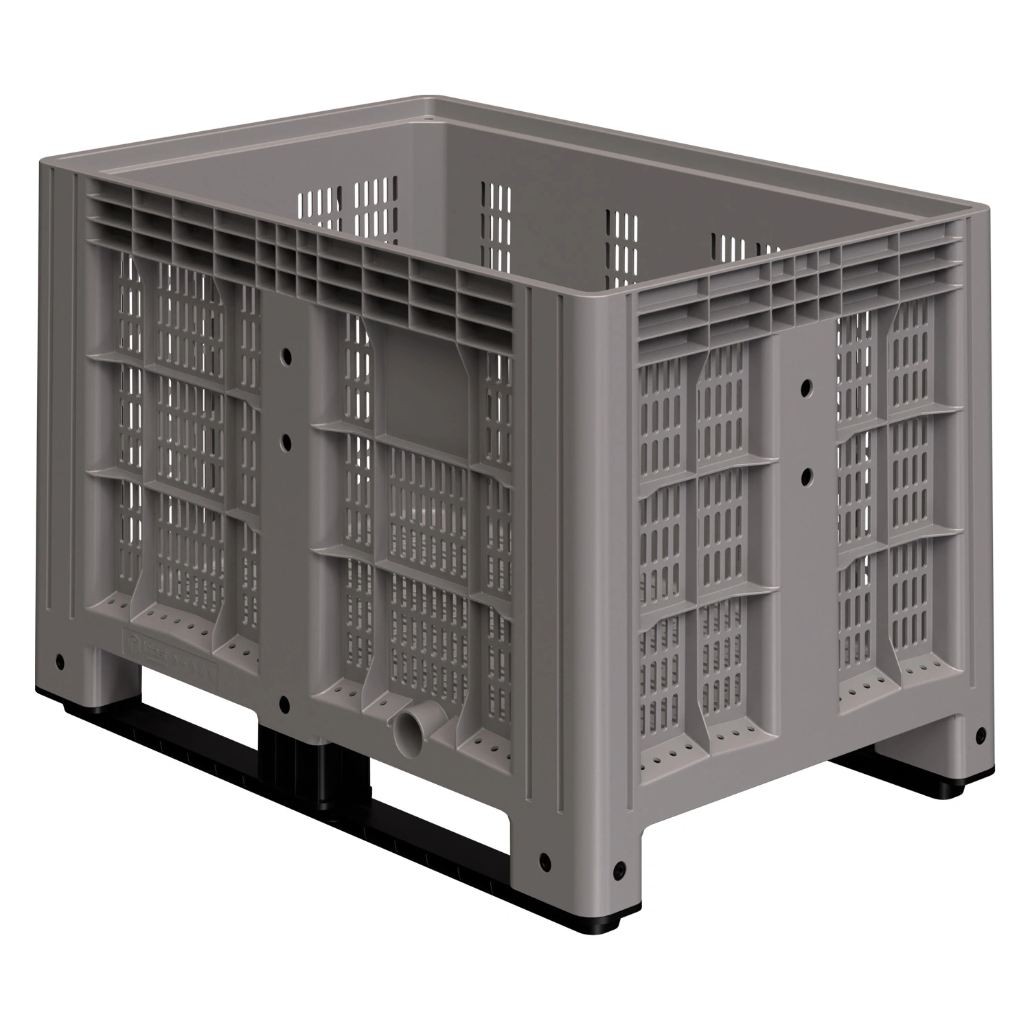 Большой контейнер 1200x800x800 мм iPlast iBOX серый c перфорированными стенками и дном, на полозьях Большой контейнер 1200x800x800 мм iPlast iBOX серый c перфорированными стенками и дном, на полозьях