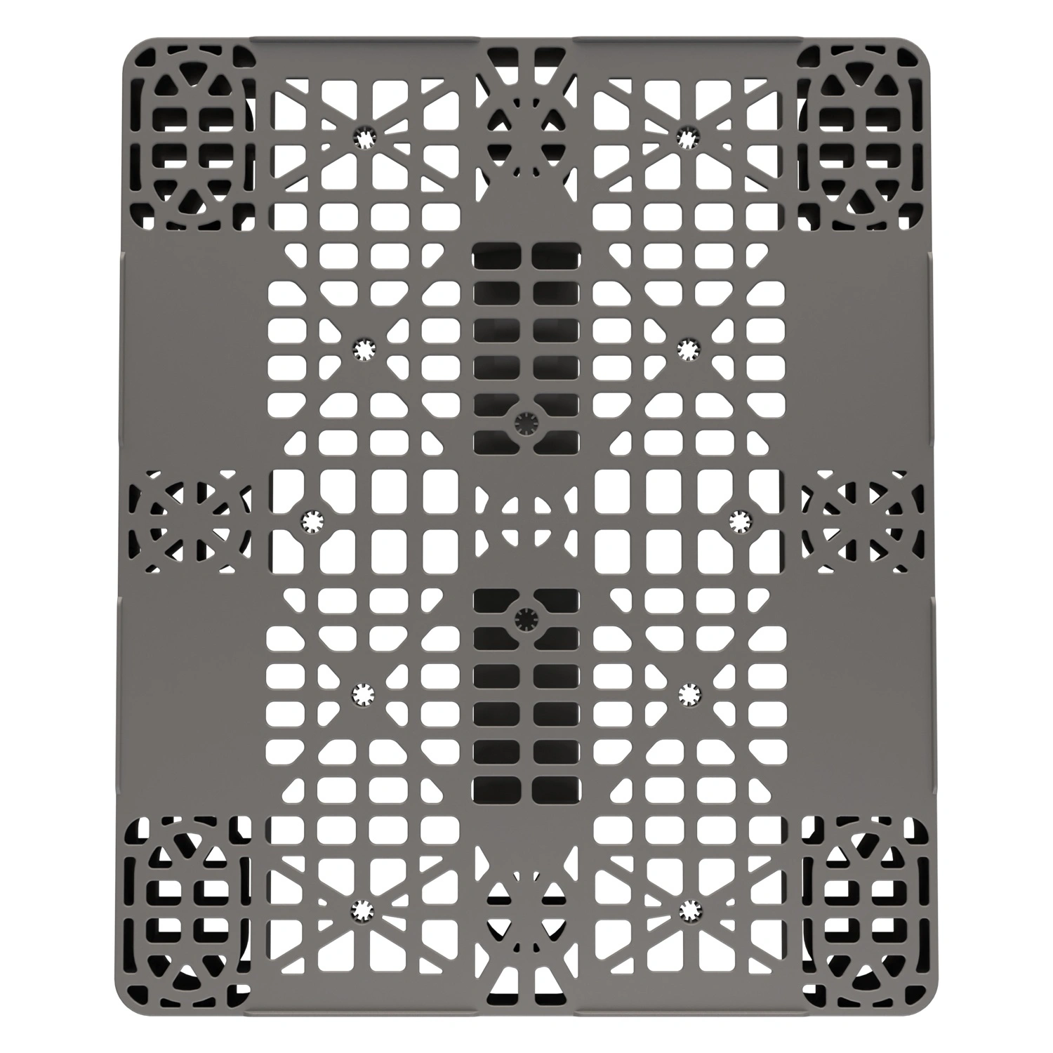Пластиковый паллет 1200x1000x150 мм iPlast серый многооборотный перфорированный на 3 полозьях с бортиком
