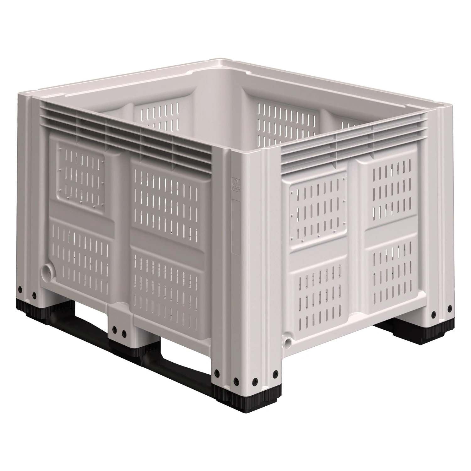Большой контейнер 1200x1000x780 мм iPlast iBOX светло-серый c перфорированными стенками и дном, на полозьях