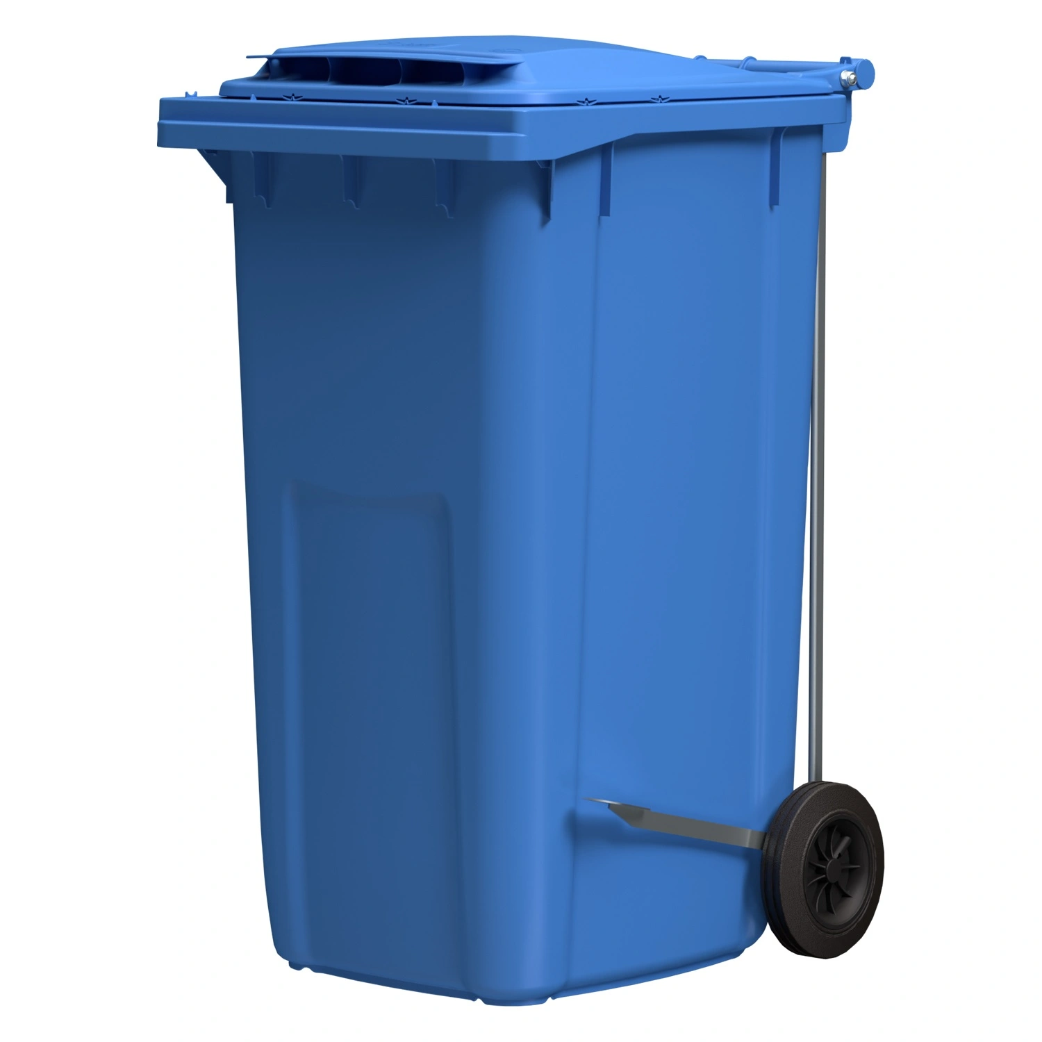 Мусорный контейнер 240 л iPlast тёмно-голубой 2-колёсный (д. 200 мм) с тёмно-голубой крышкой