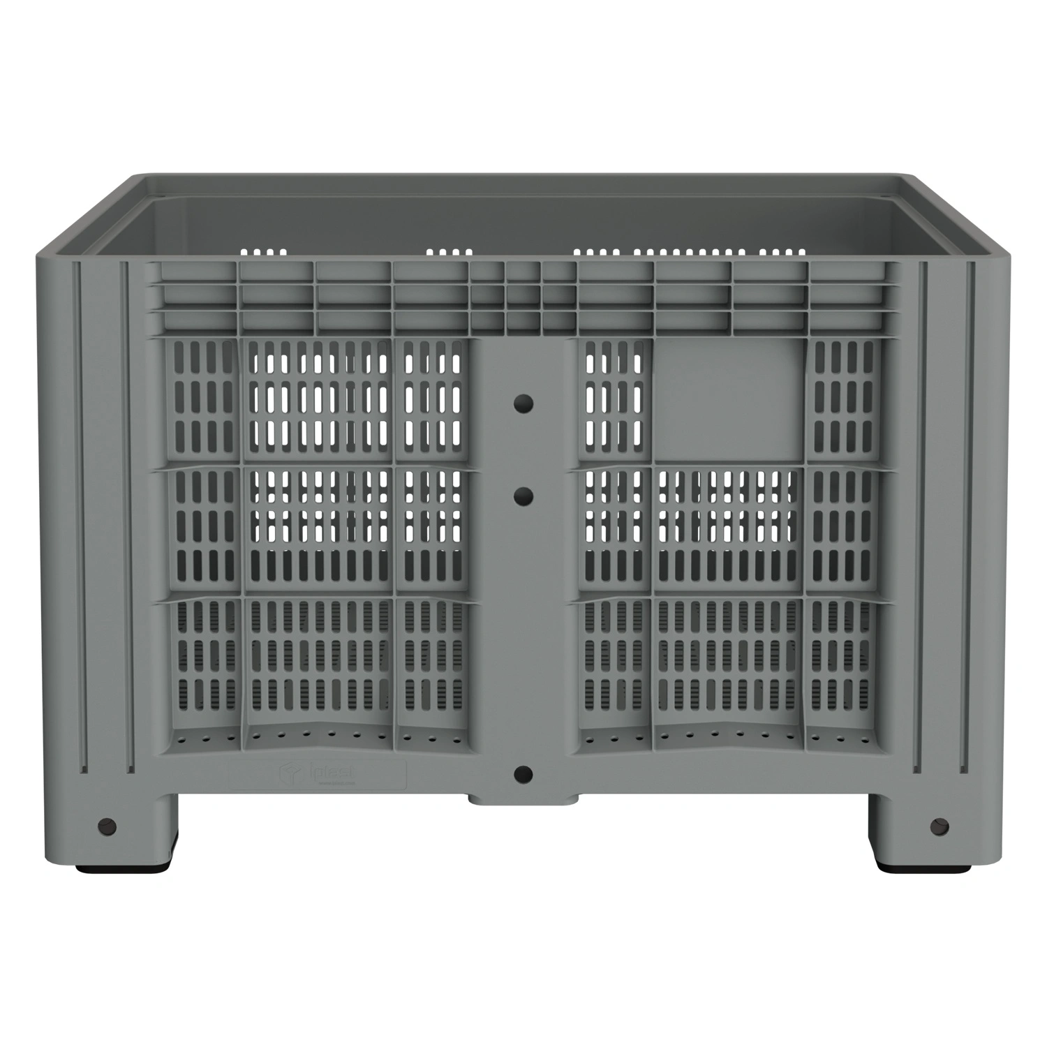 Большой контейнер 1200x800x800 мм iPlast iBOX светло-серый c перфорированными стенками и дном, на ножках