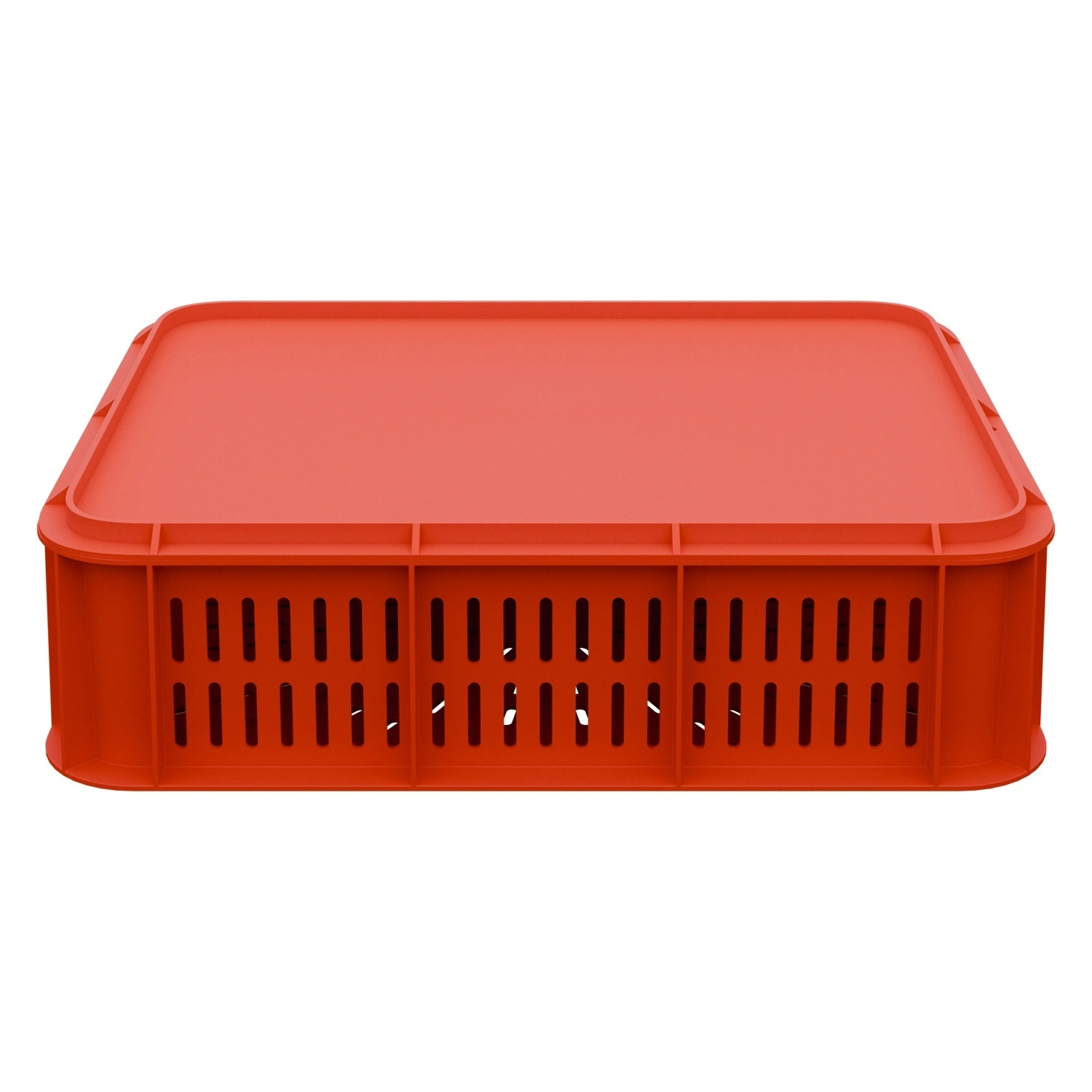 Пищевой ящик универсальный 435х335х110 мм iPlast красный ЭКО с перфорированными стенками сплошным дном и крышкой