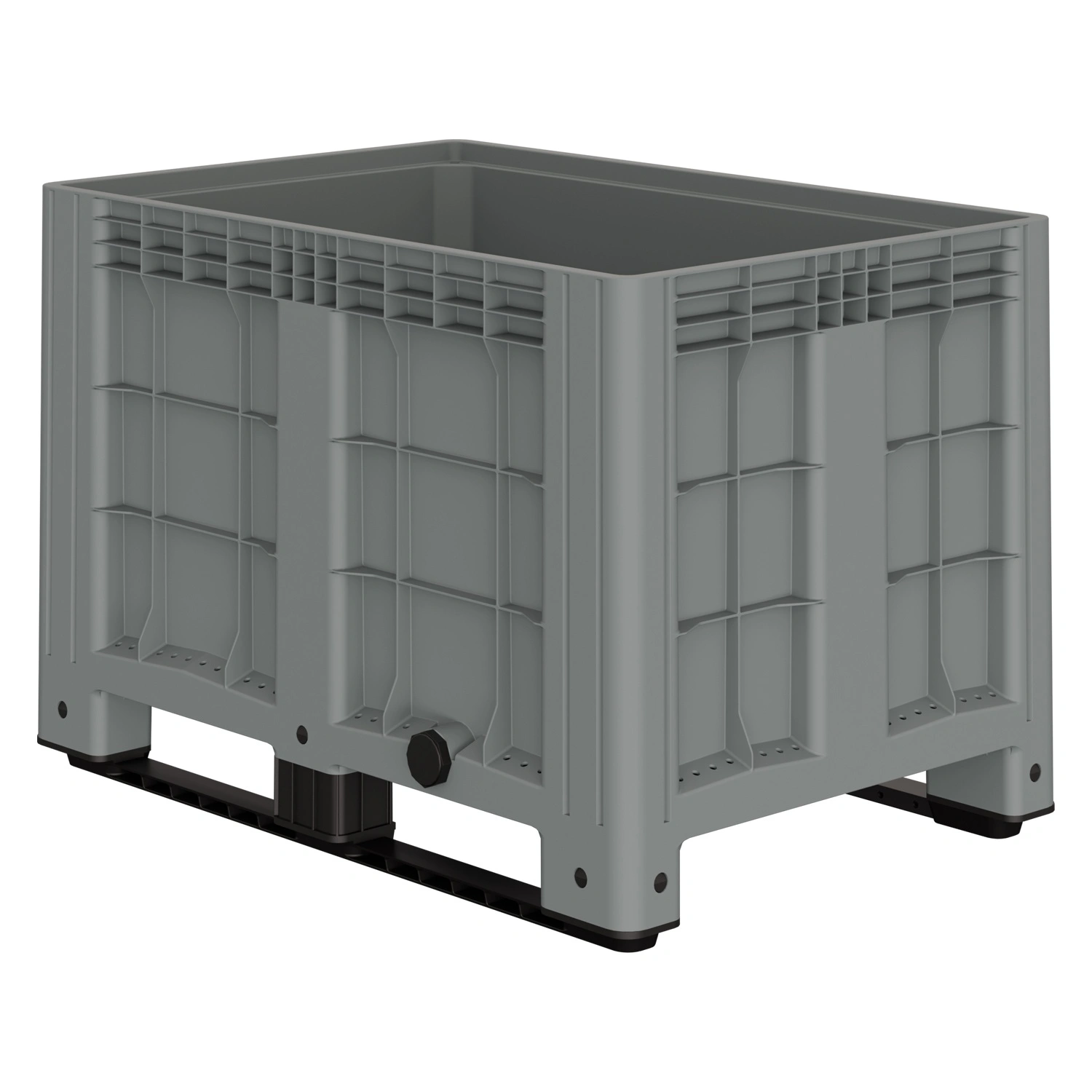 Большой контейнер 1200х800х800 мм iPlast iBOX светло-серый со сплош. стенками, дном на полозьях с пробкой 2 дюйма