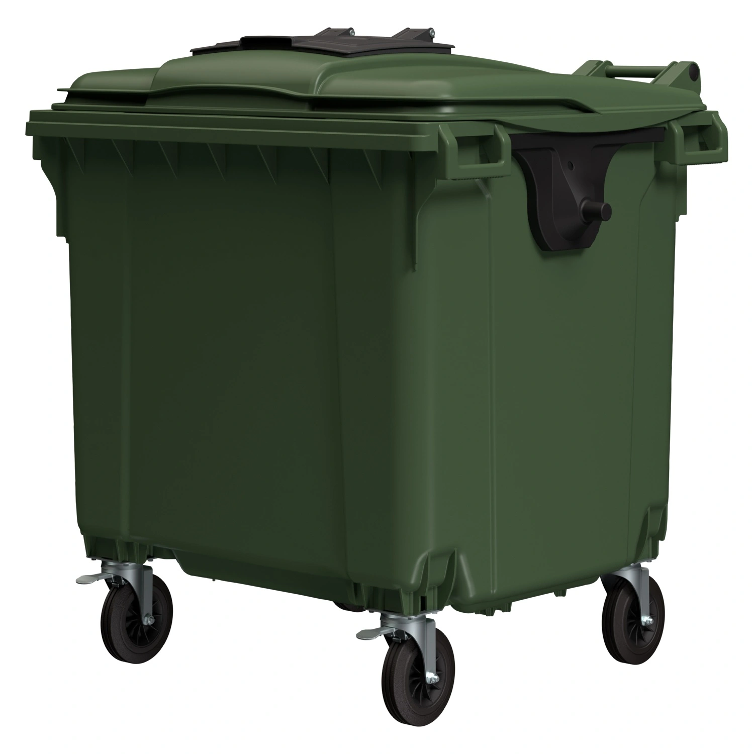 Мусорный контейнер 1100 л iPlast зелёный 4-колёсный с зелёной крышкой и тёмно-серой мини-крышкой