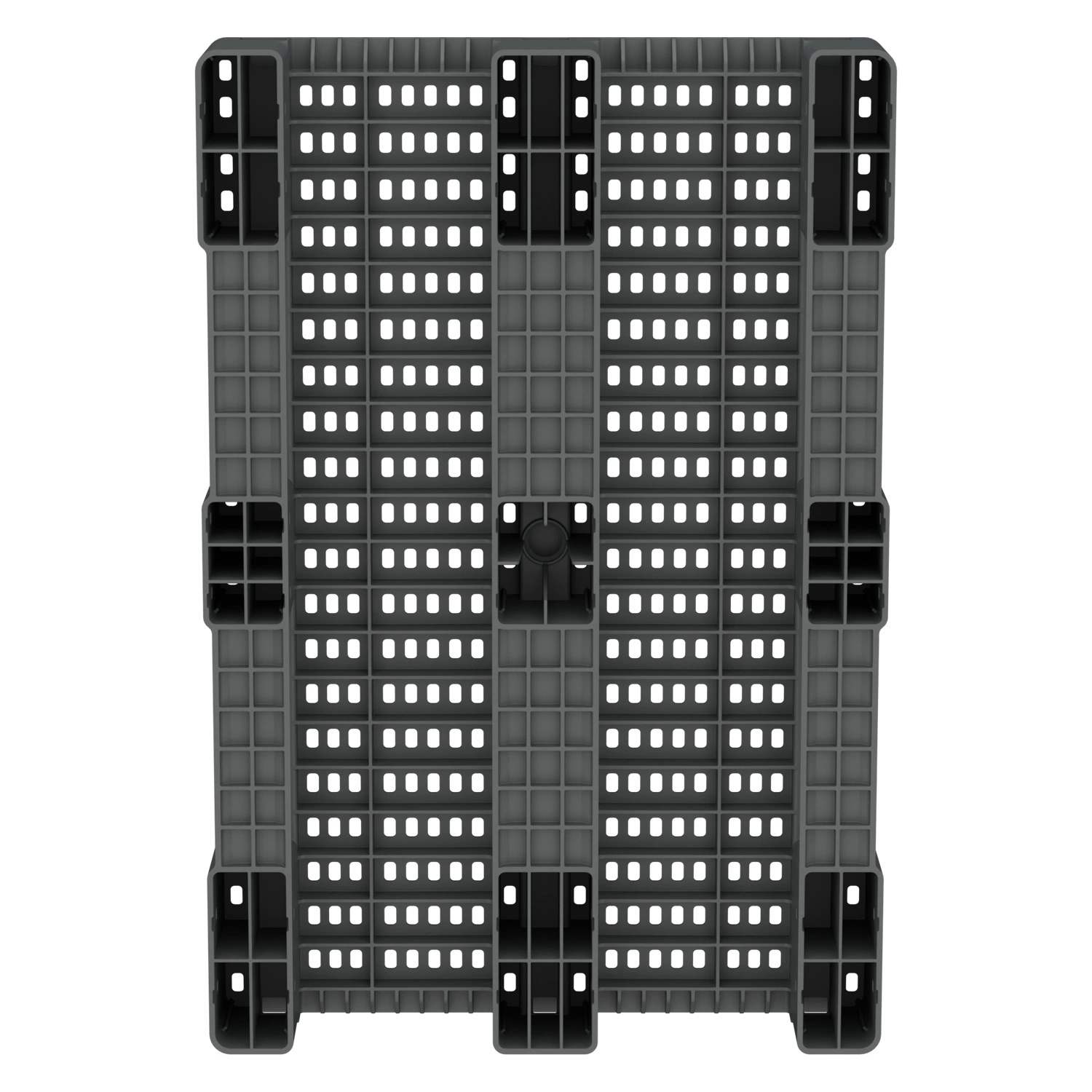 Пластиковый паллет 1200x800x150 мм iPlast серый перфорированный на 3 полозьях без бортика