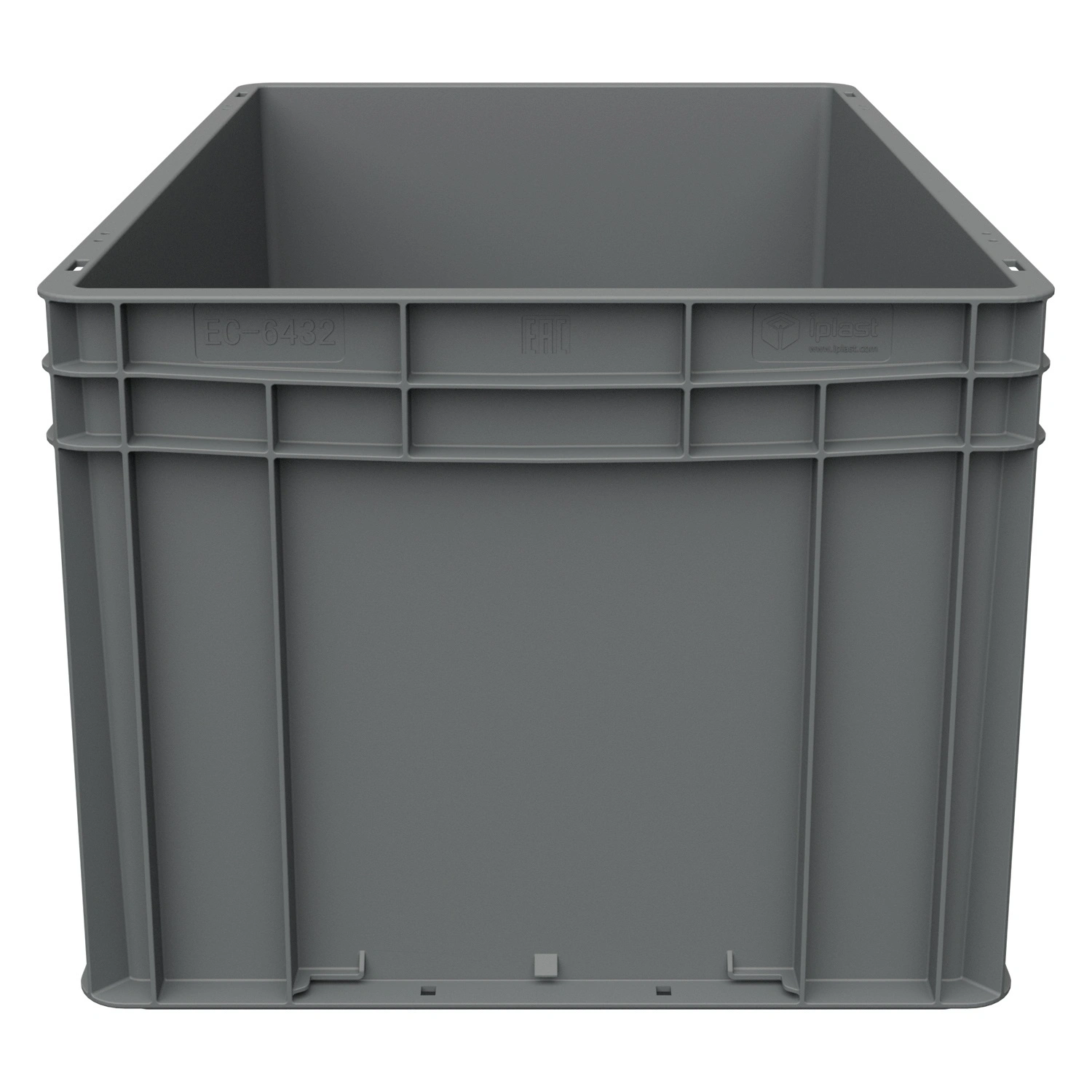 Евроконтейнер ЕС-6432.4 600х400х320 мм iPlast серый с усиленным дном и закрытыми ручками