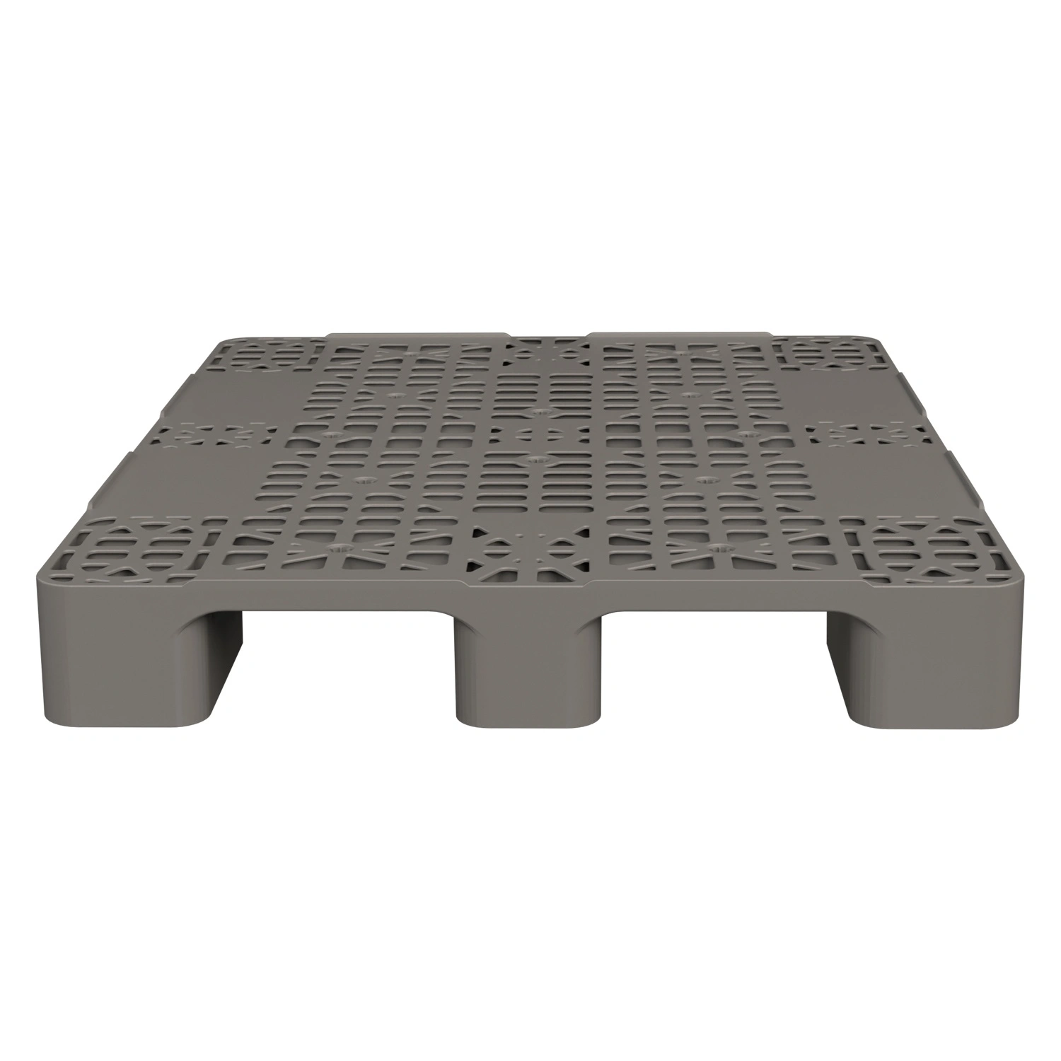 Пластиковый паллет 1200x1000x150 мм iPlast серый многооборотный перфорированный на 3 полозьях с бортиком Пластиковый паллет 1200x1000x150 мм iPlast серый многооборотный перфорированный на 3 полозьях с бортиком