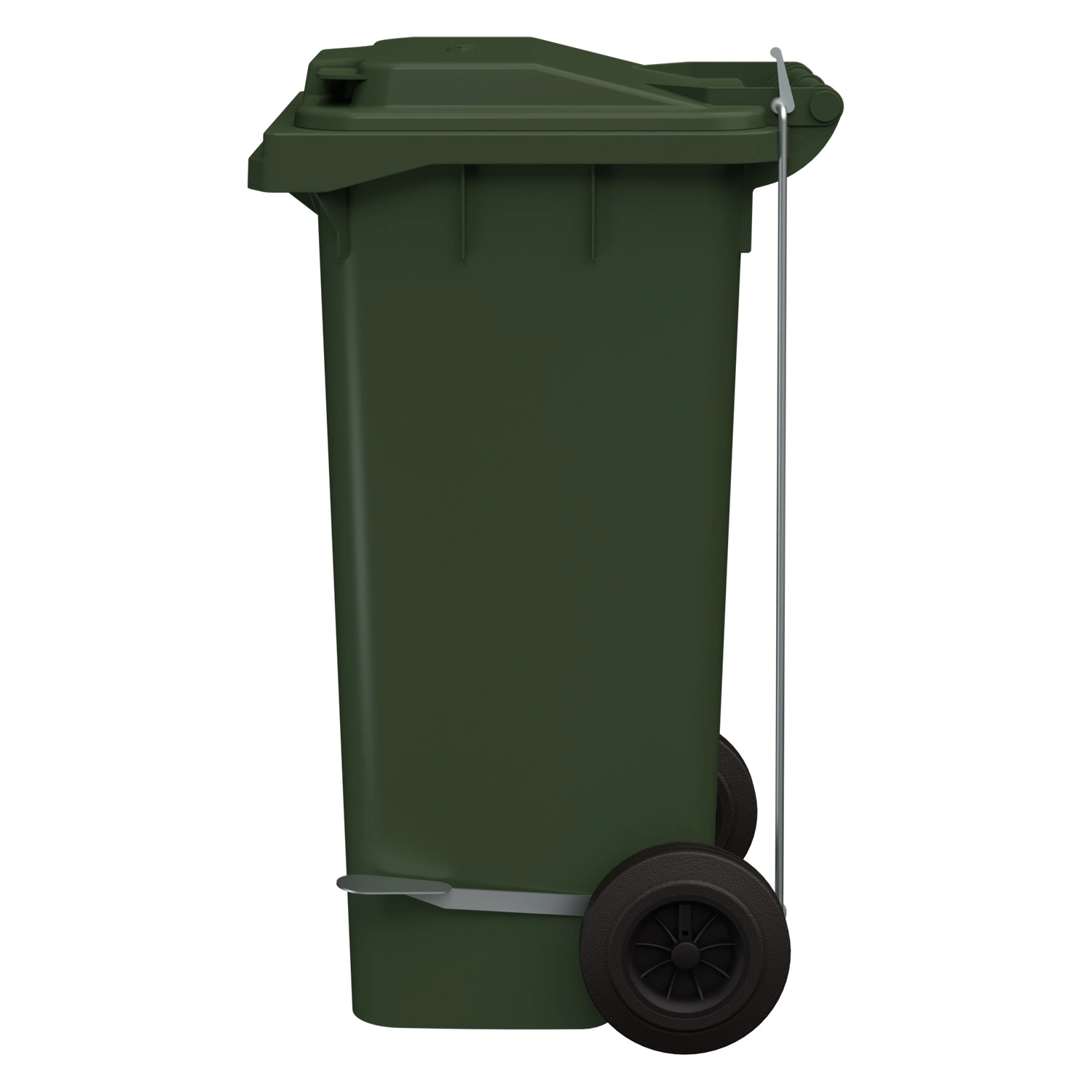 Мусорный контейнер 120 л iPlast зелёный 2-колёсный с зелёной крышкой и педалью открывания