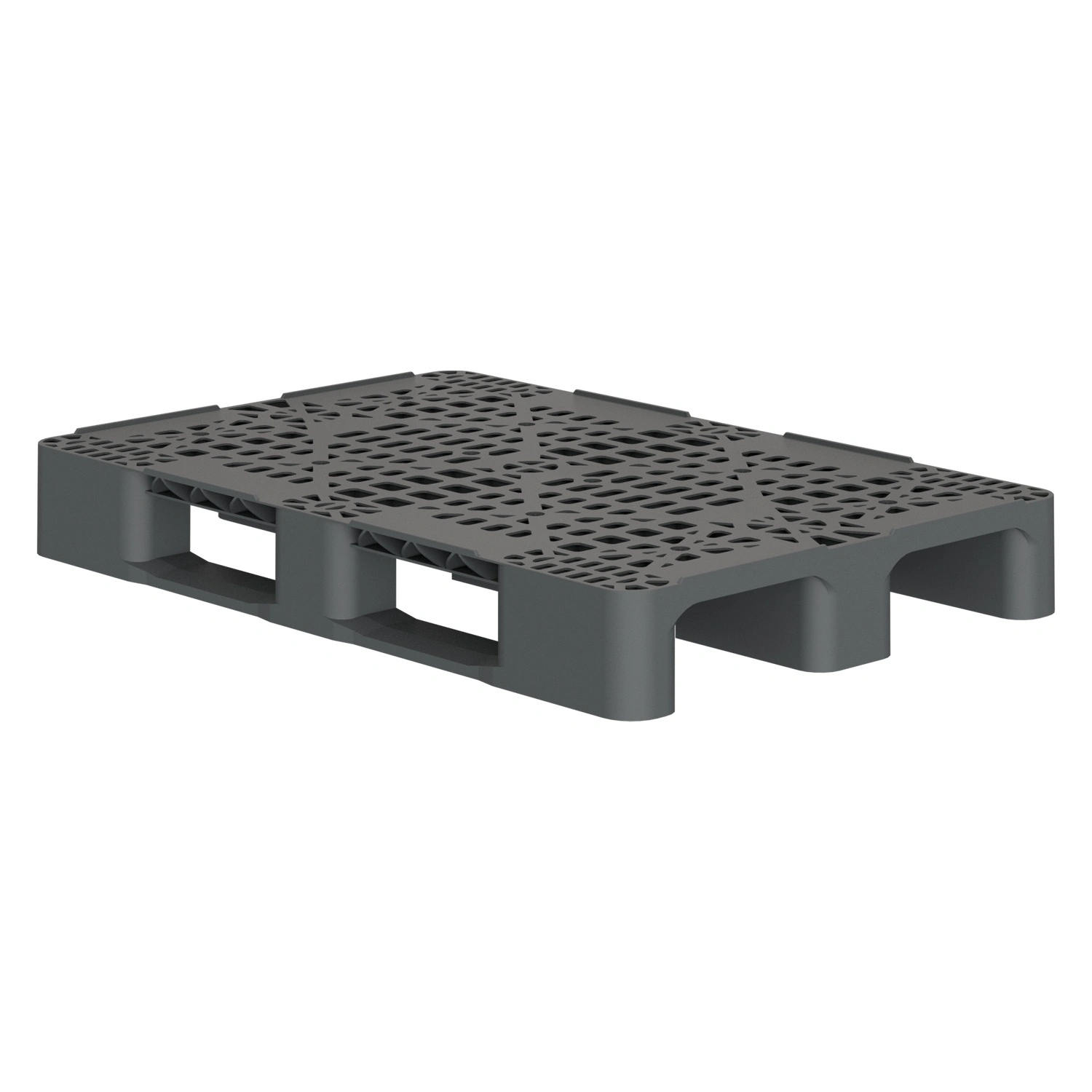 Пластиковый паллет 1200x800x150 мм iPlast серый перфорированный на 2 полозьях с бортиком