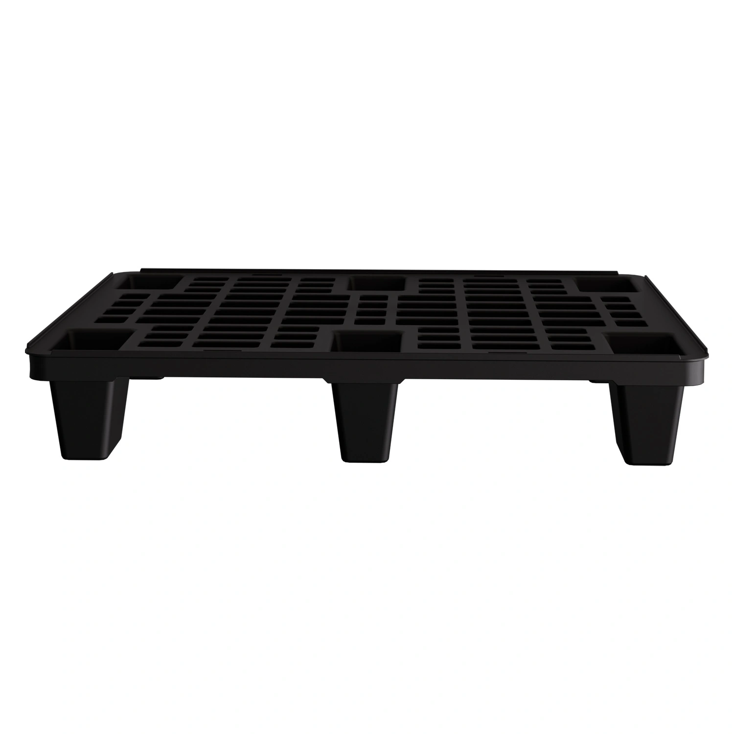 Пластиковый паллет 800x600x135 мм iPlast чёрный ЭКО перфорированный на ножках с бортиком