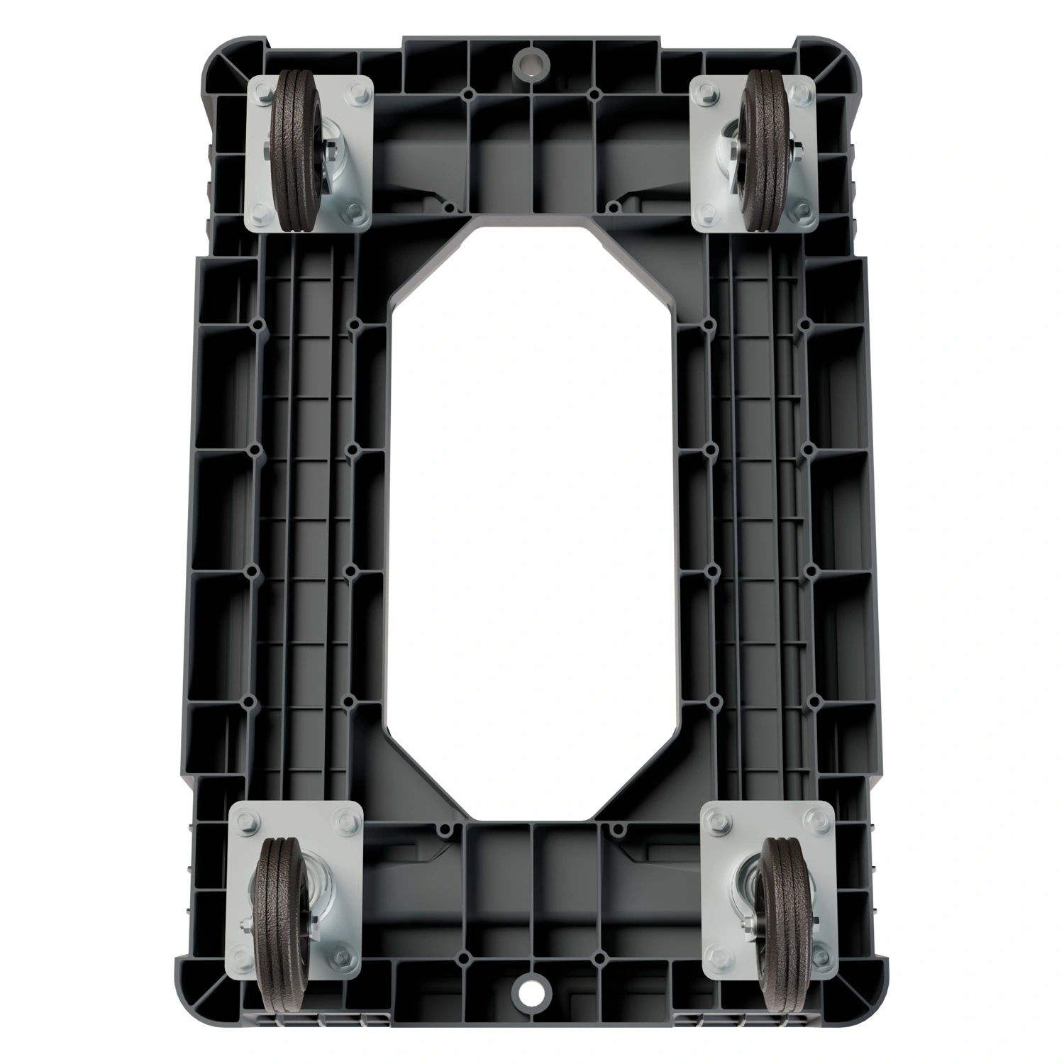 Складская тележка 620x420x185 мм iPlast серая 4-колёсная, без тормоза с отверстием