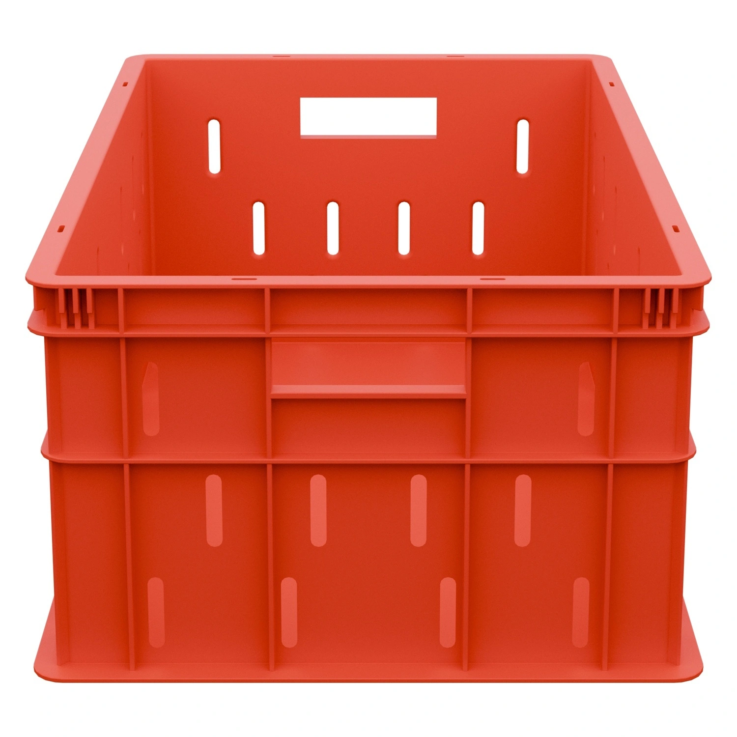 Пищевой ящик универсальный 600х400х259 мм iPlast красный ЭКО с перфорированными стенками и сплошным дном
