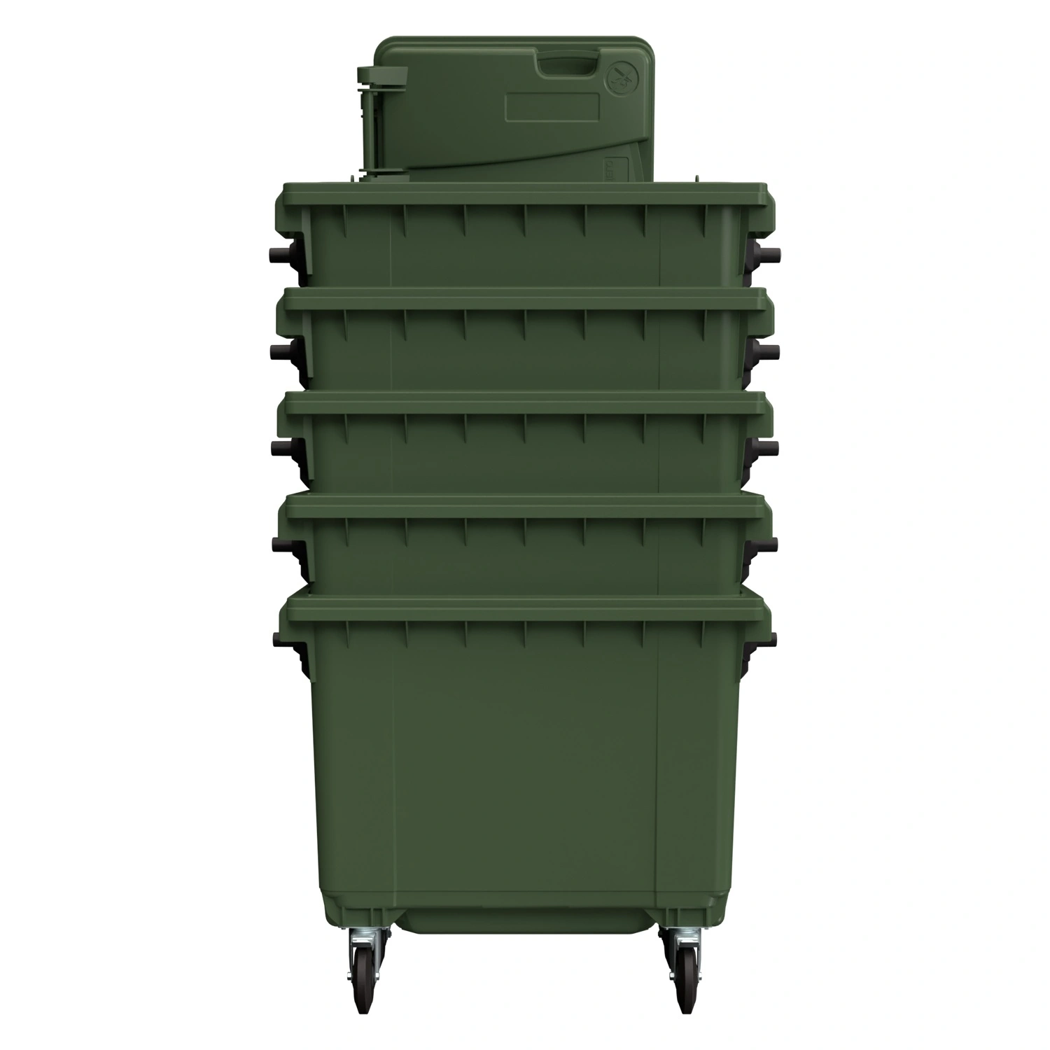 Мусорный контейнер 660 л iPlast зелёный 4-колёсный с зелёной крышкой