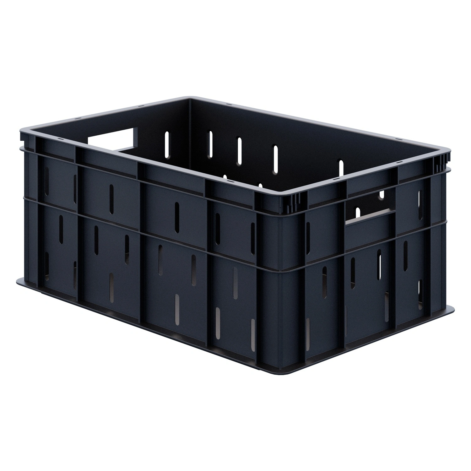 Пищевой ящик универсальный 600х400х259мм iPlast чёрный ЭКО с перфорированными стенками и сплошным дном