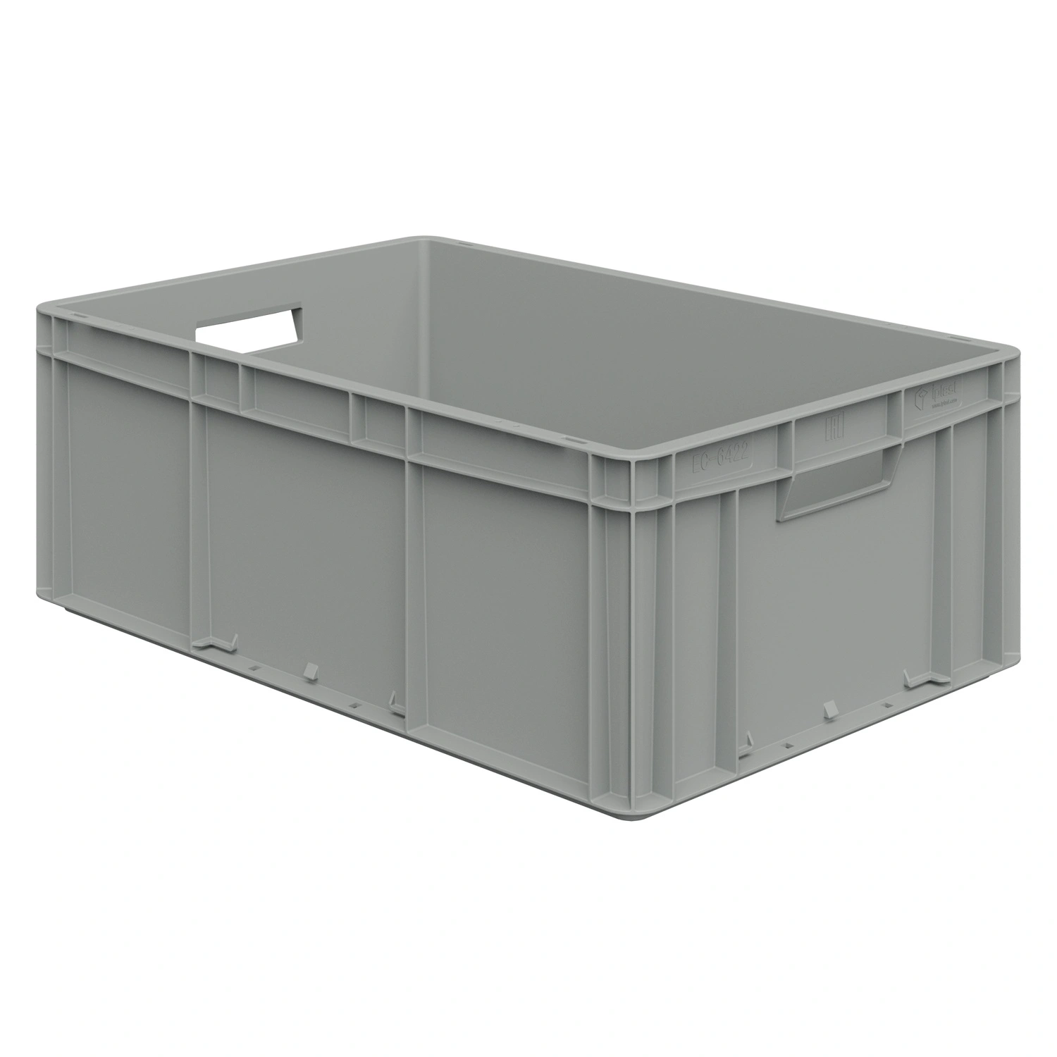 Евроконтейнер ЕС-6422.1 600х400х220 мм iPlast светло-серый со сплошным дном, открытыми ручками