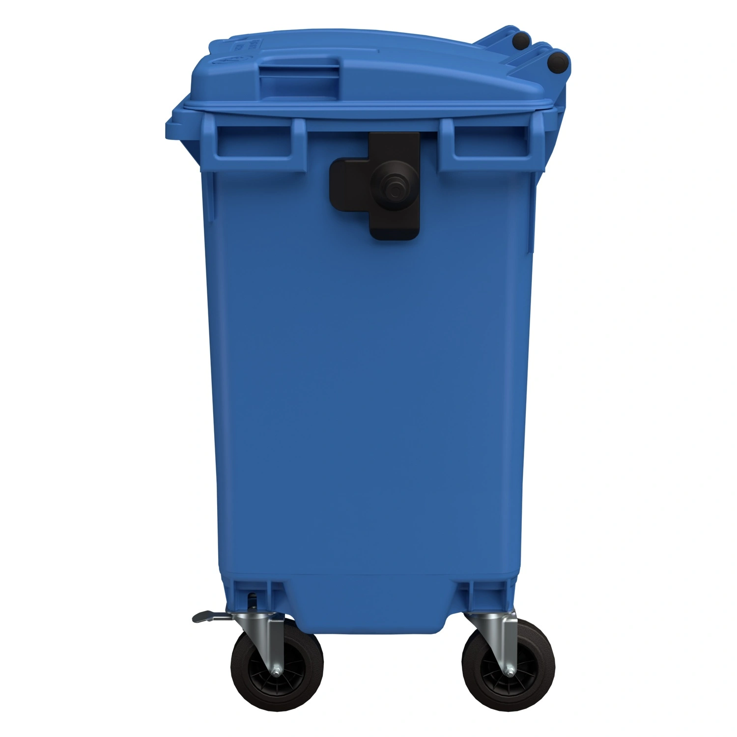 Мусорный контейнер 770 л iPlast тёмно-голубой 4-колёсный с тёмно-голубой крышкой
