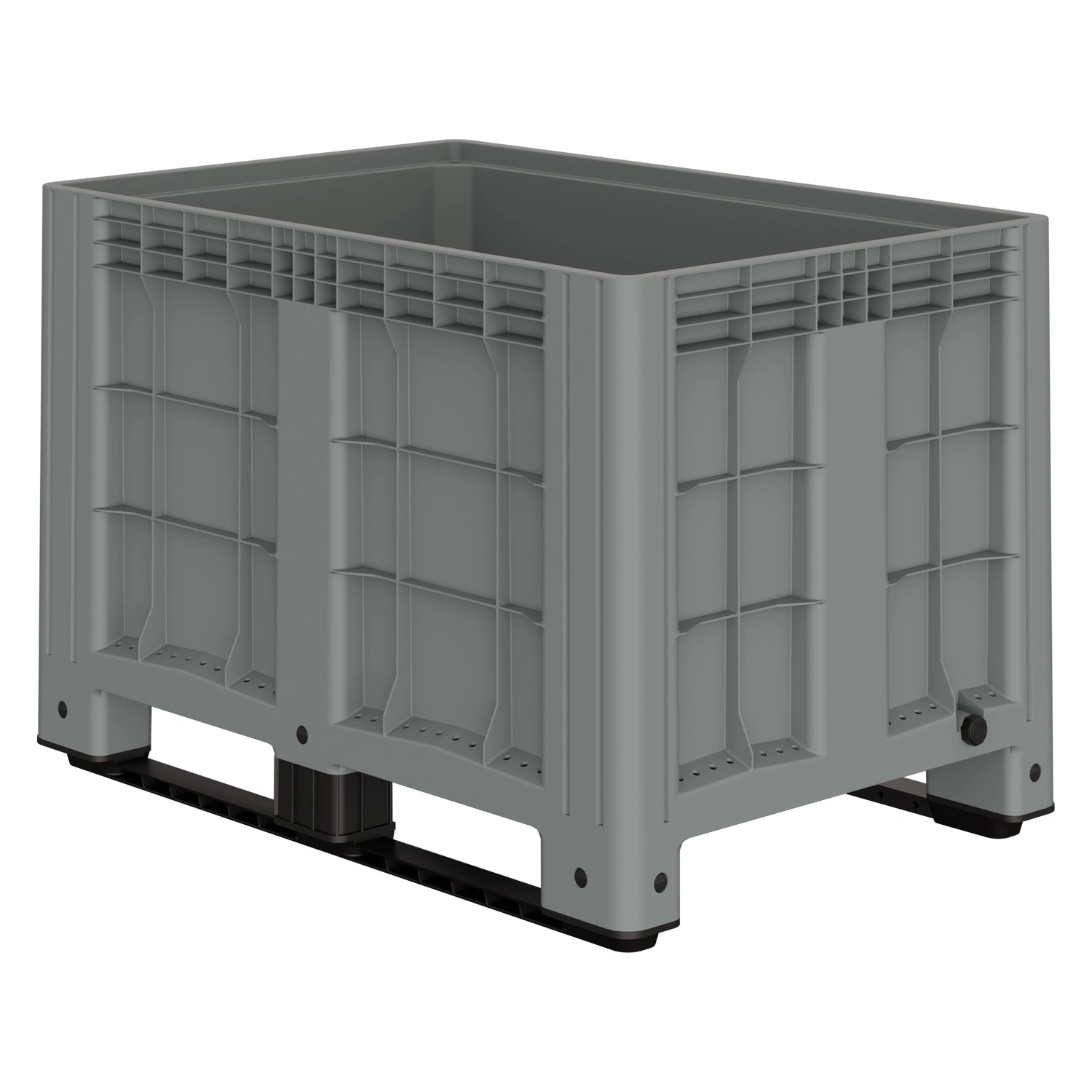 Большой контейнер 1200х800х800 мм iPlast iBOX светло-серый со сплош. стенками и дном на полозьях с пробкой 1 дюйм