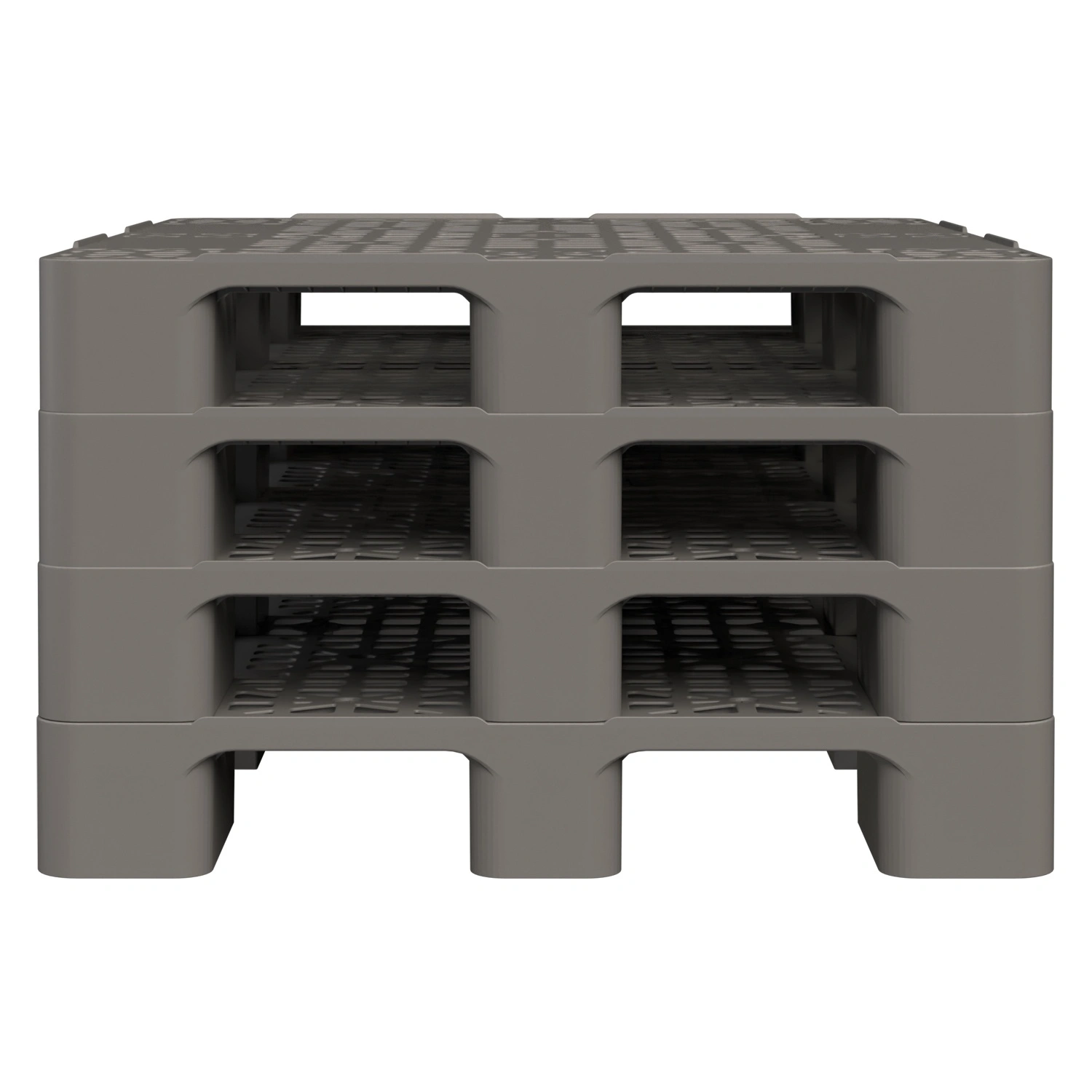 Пластиковый паллет 1200x1000x150 мм iPlast серый многооборотный перфорированный на 3 полозьях с бортиком