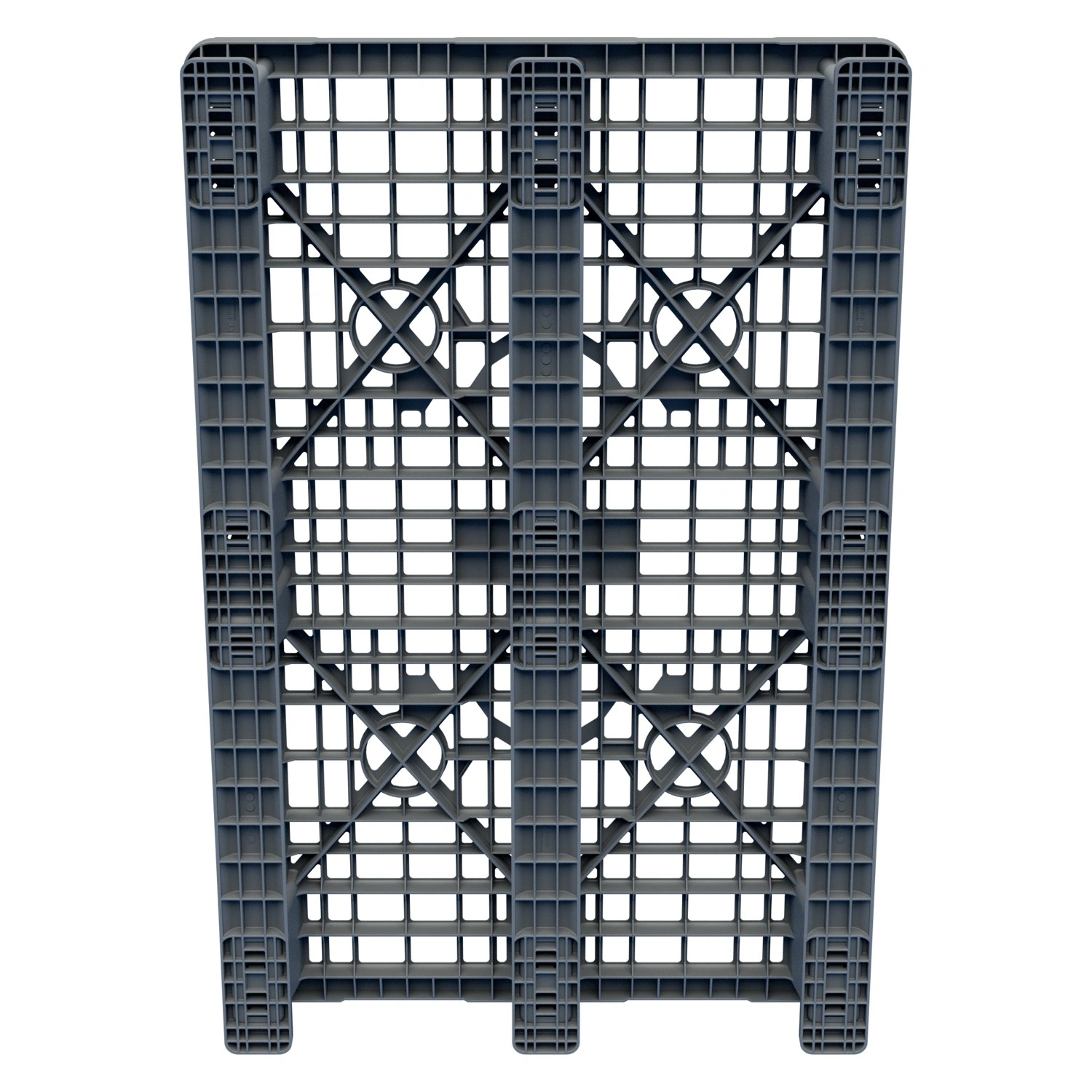 Пластиковый паллет 1200x800x150 мм iPlast серый многооборотный перфорированный на 3 полозьях с бортиком