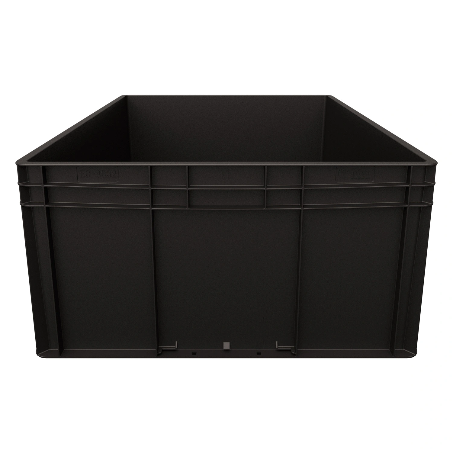 Евроконтейнер ЕС-8632.4 800х600х320 мм iPlast чёрный ЭКО с усиленным дном, закрытыми ручками
