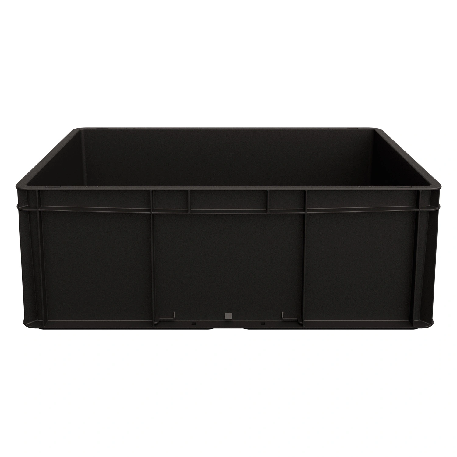 Евроконтейнер ЕС-6422.4 600х400х220 мм iPlast чёрный ЭКО с усиленным дном, закрытыми ручками