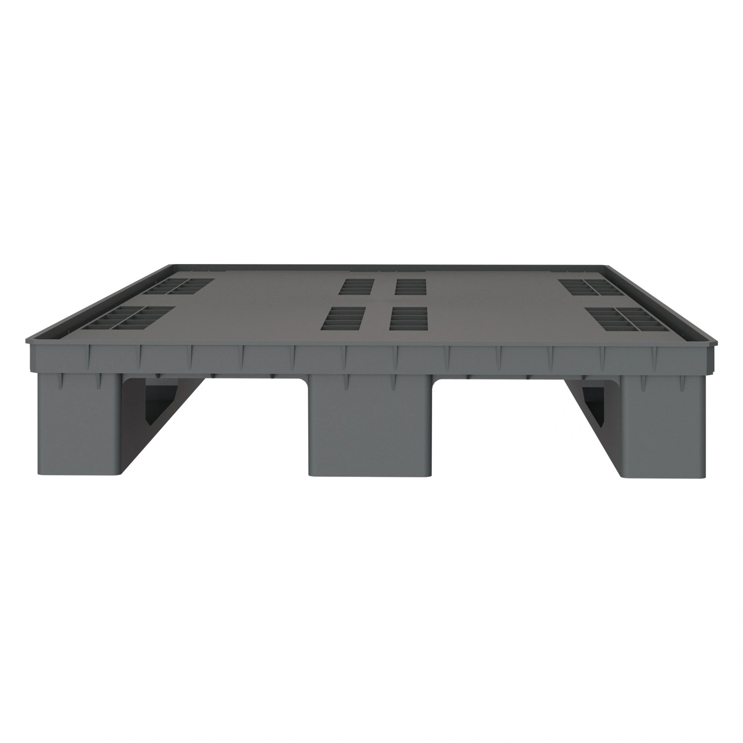 Пластиковый паллет 1200x800x160 мм iPlast серый сплошной на 3 полозьях с бортиком и элементами усиления