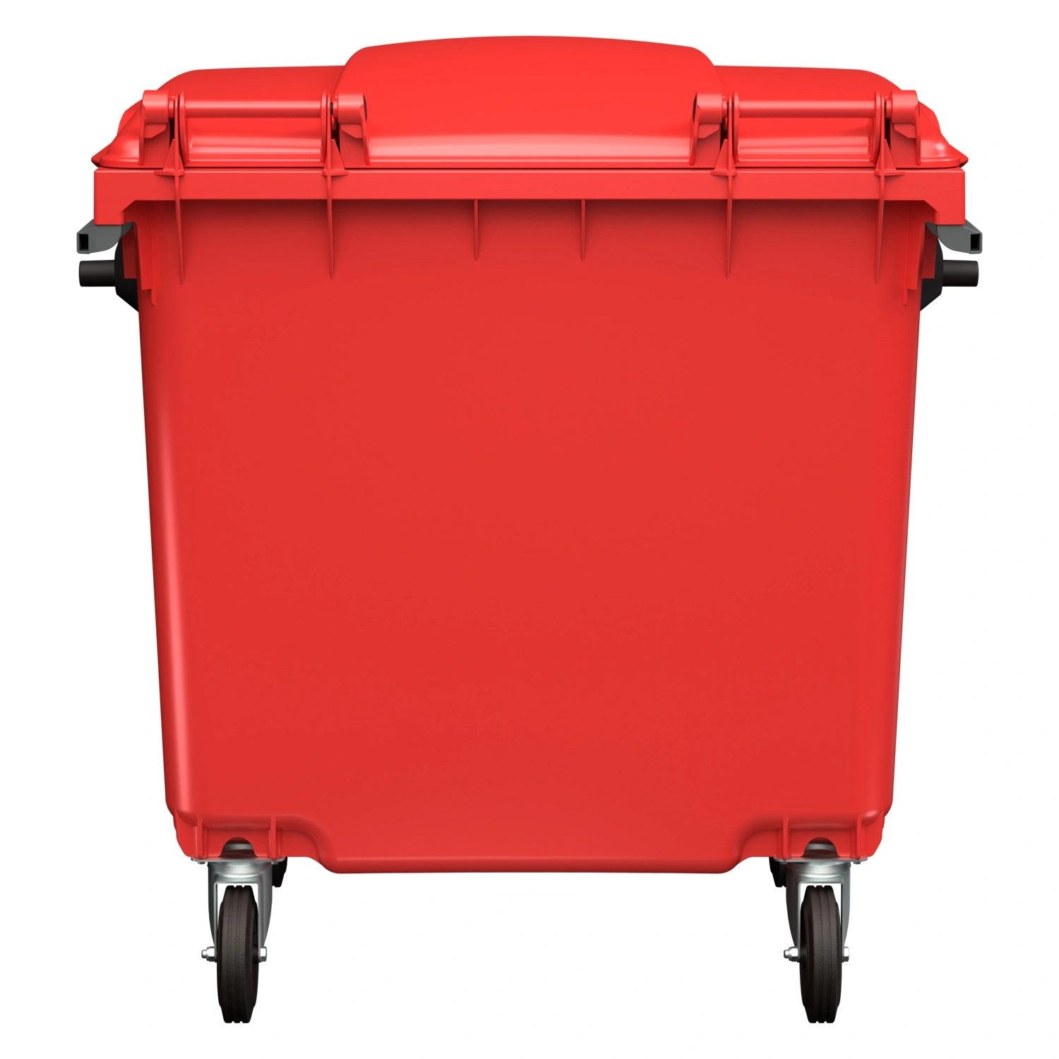 Мусорный контейнер 1100 л iPlast красный 4-колёсный с красной крышкой без педали