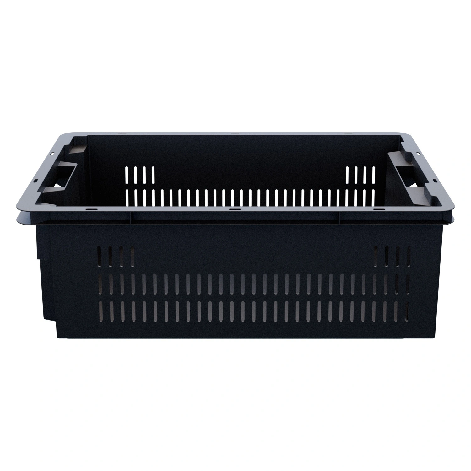 Пищевой ящик универсальный 600х400х200мм iPlast чёрный ЭКО с перфорированными стенками и сплошным дном