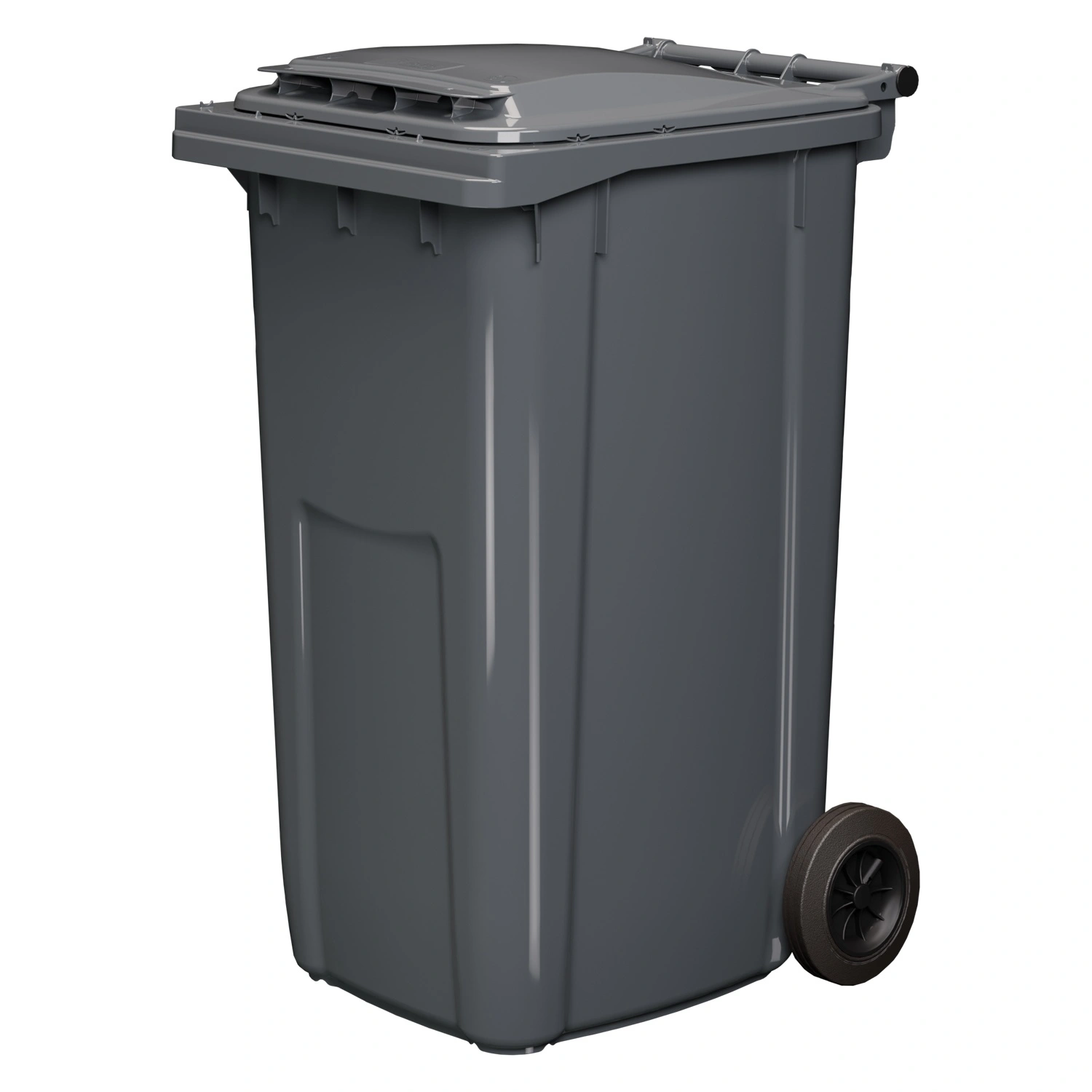 Мусорный контейнер 240 л iPlast тёмно-серый 2-колёсный (д. 200 мм) с тёмно-серой крышкой NEW (20.808)