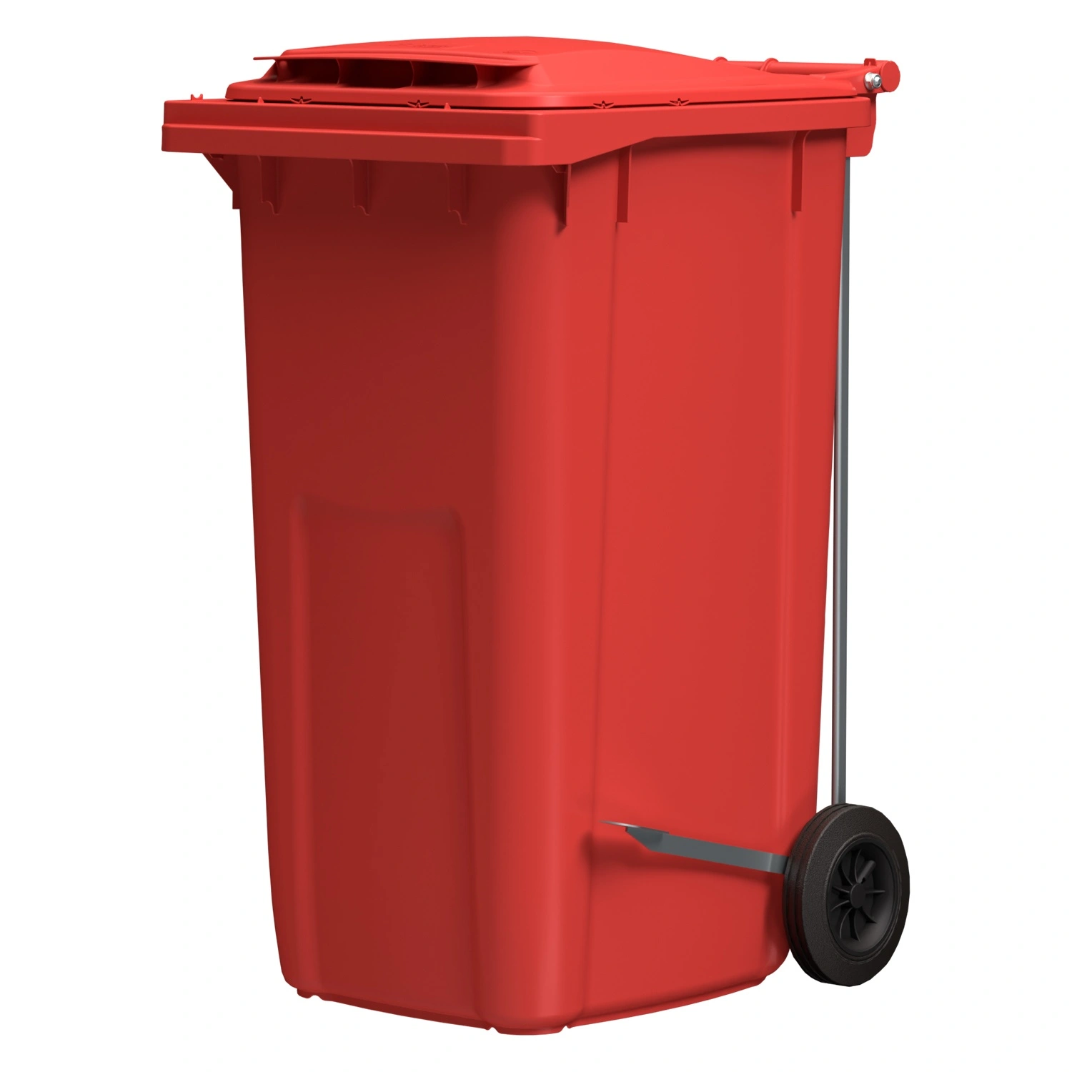 Мусорный контейнер 240 л iPlast красный 2-колёсный (д. 200 мм) с красной крышкой NEW (20.808)