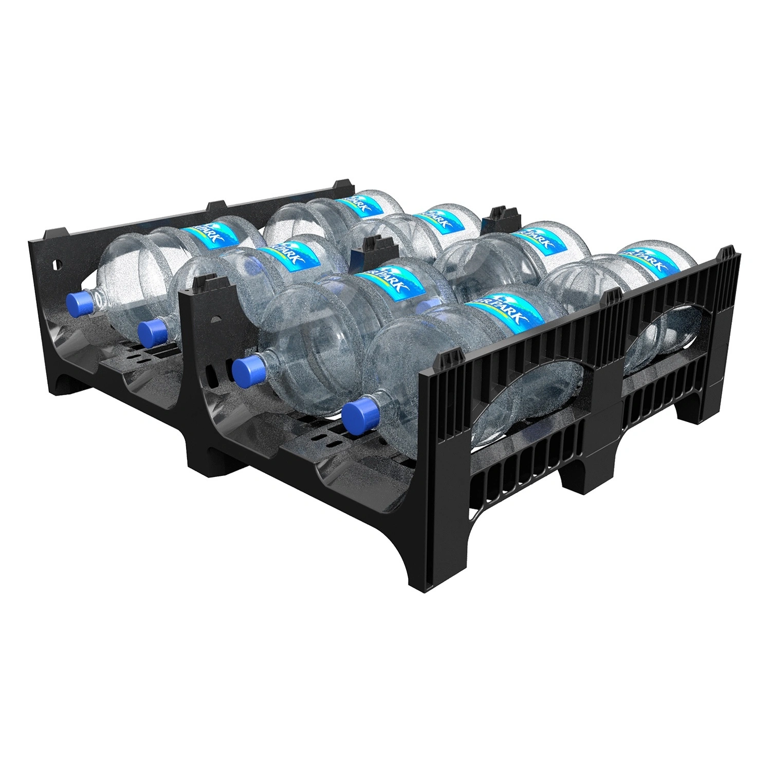 Пластиковый паллет BottleRack 1200х1000х380 мм iPlast чёрный ЭКО перфорированный на ножках с бортиком для бутылей