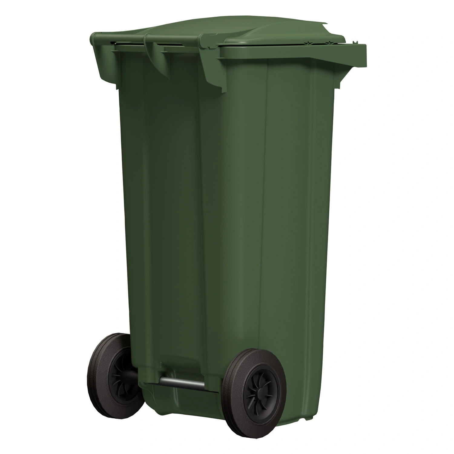 Мусорный контейнер 120 л iPlast зелёный 2-колёсный (д. 200 мм) с зелёной крышкой NEW (20.805)