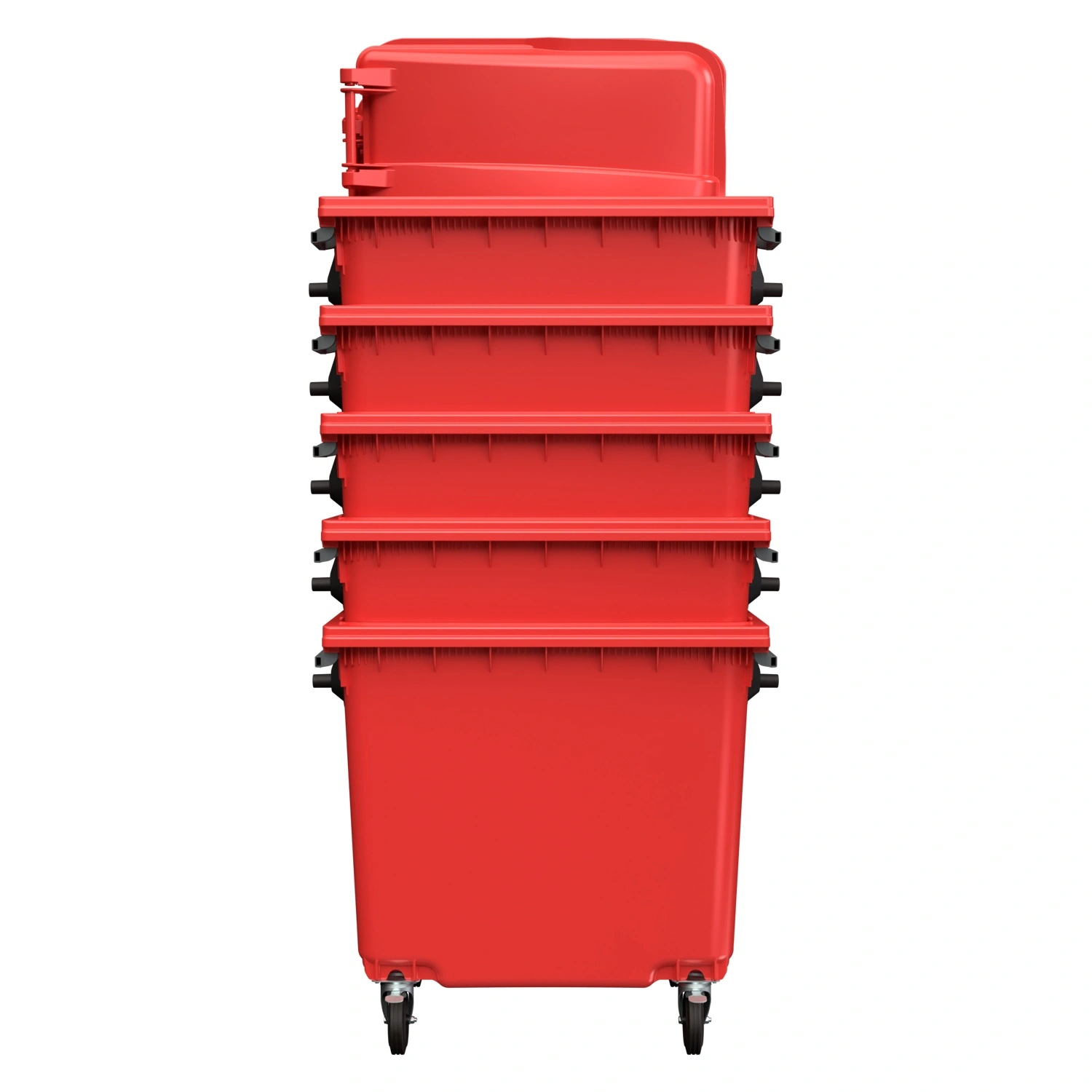 Мусорный контейнер 1100 л iPlast красный 4-колёсный с красной крышкой без педали