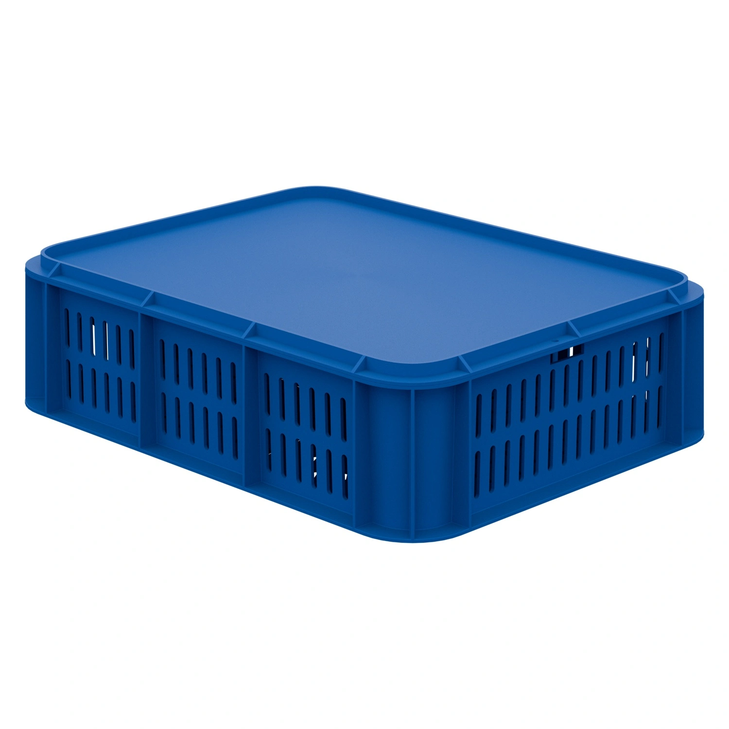 Пищевой ящик универсальный 435х335х110 мм iPlast синий ЭКО с перфорированными стенками и дном с крышкой