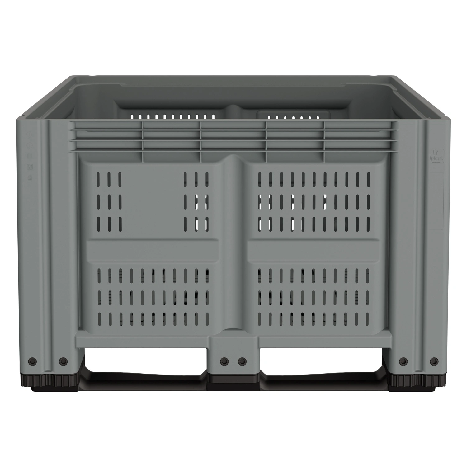 Большой контейнер 1200x1000x780 мм iPlast iBOX светло-серый c перфорированными стенками и дном, на полозьях